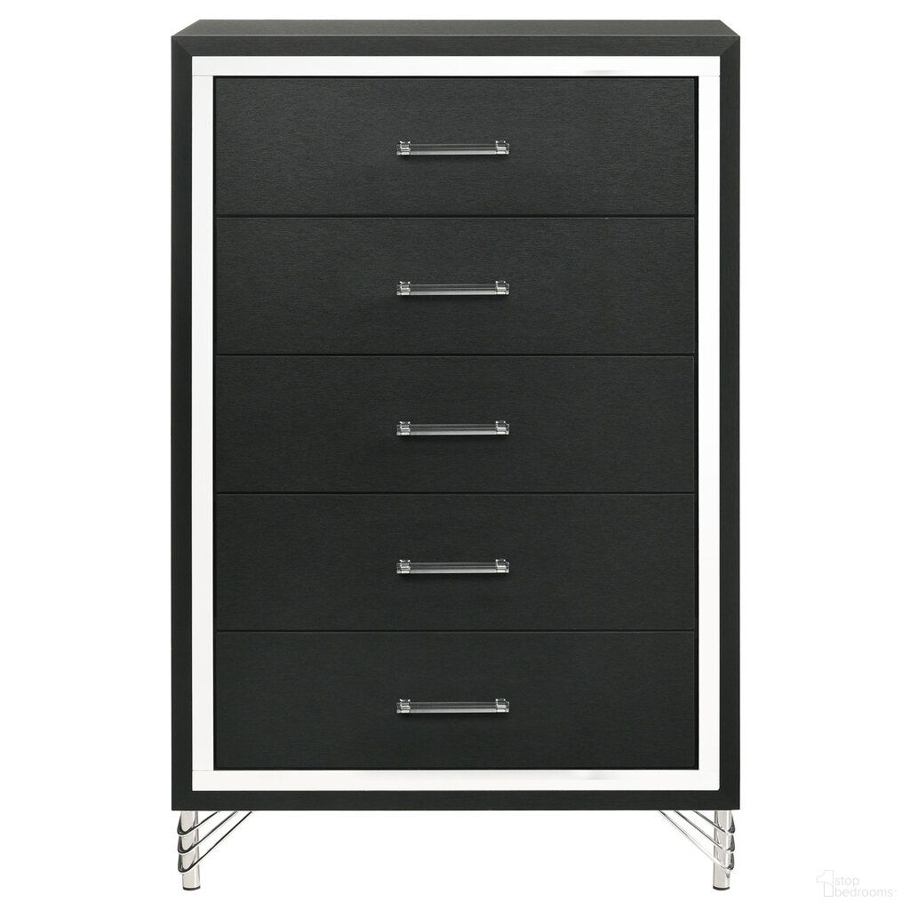 The appearance of Lucia 5-Drawer Bedroom Chest of Drawers In Black designed by Coaster in the modern / contemporary interior design. This black piece of furniture was selected by 1StopBedrooms from Lucia Collection to add a touch of cosiness and style into your home. Sku: 224995. Material: Metal.
