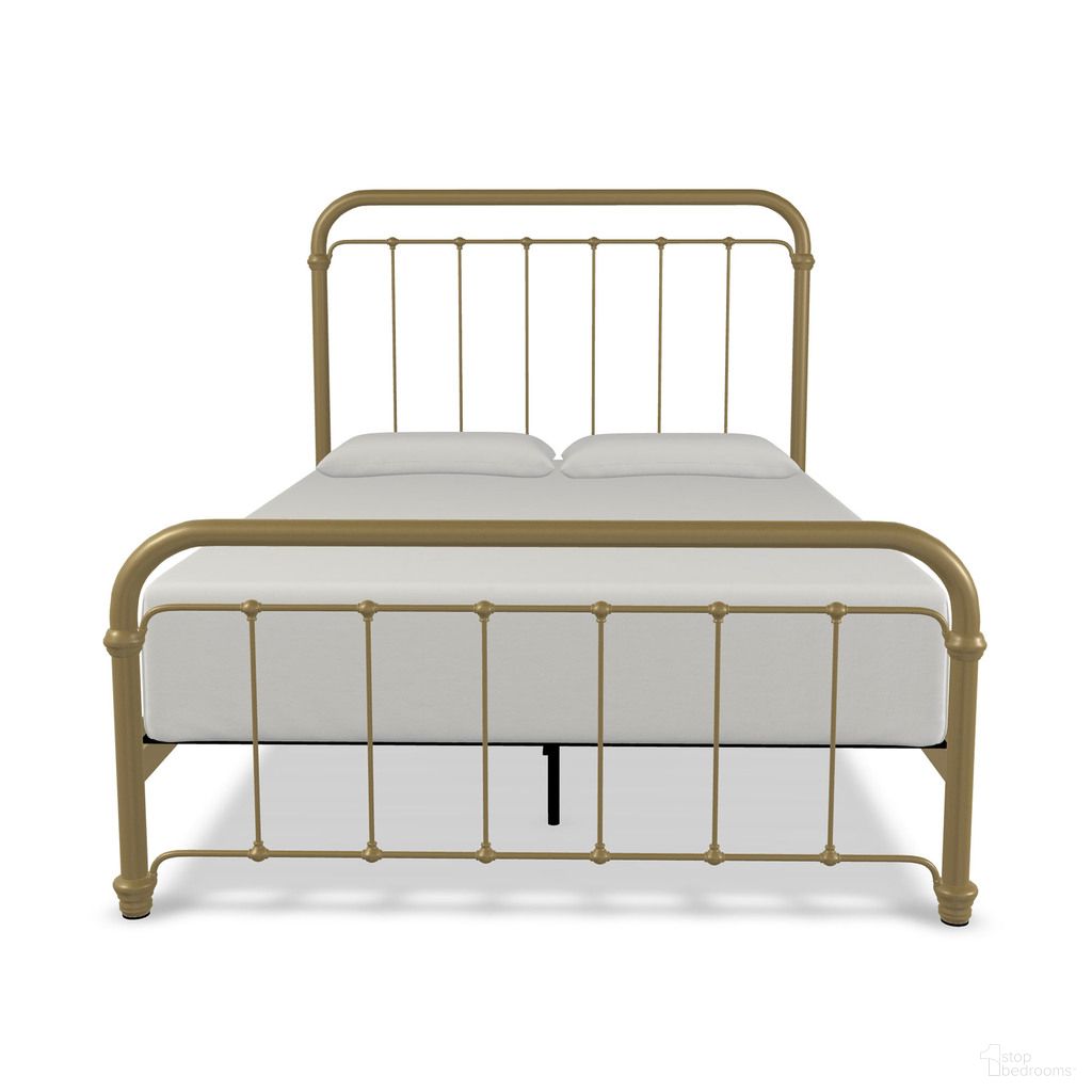 The appearance of Lucia Queen Complete Bed with Metal Profile and Platform In Milky Gold designed by Wesley Allen in the transitional interior design. This milky gold piece of furniture was selected by 1StopBedrooms from Lucia Collection to add a touch of cosiness and style into your home. Sku: 1001-CB-MPF-WS-5-OGD. Bed Type: Platform Bed. Bed Size: Queen. Material: Iron.