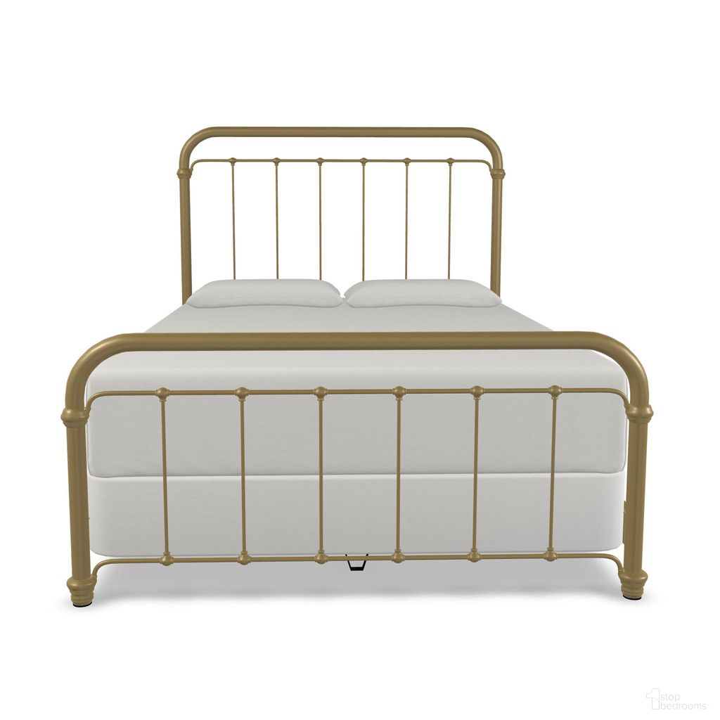 The appearance of Lucia Queen Complete Bed with Metal Profile In Milky Gold designed by Wesley Allen in the transitional interior design. This milky gold piece of furniture was selected by 1StopBedrooms from Lucia Collection to add a touch of cosiness and style into your home. Sku: 1001-CB-MPF-5-OGD. Bed Size: Queen. Material: Iron. Bed Type: Metal Bed.