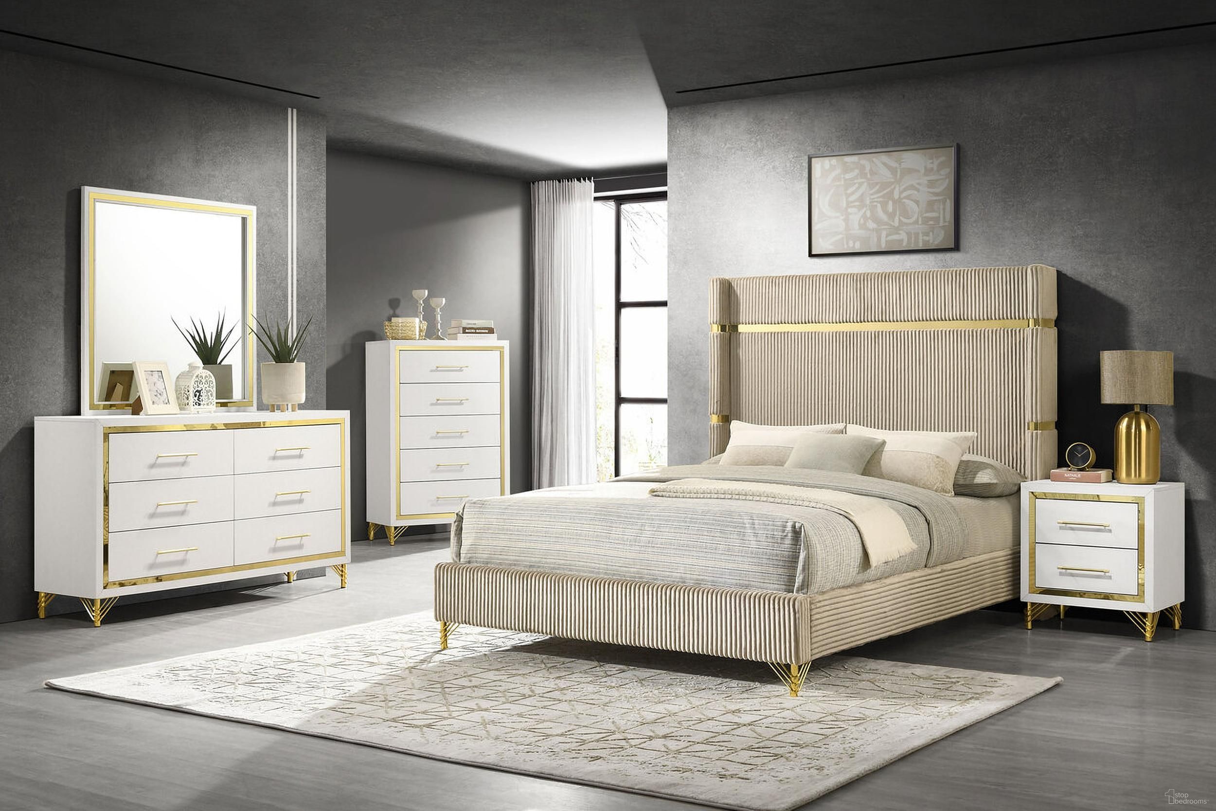 Lucia Upholstered Wingback Panel Bedroom Set In Beige