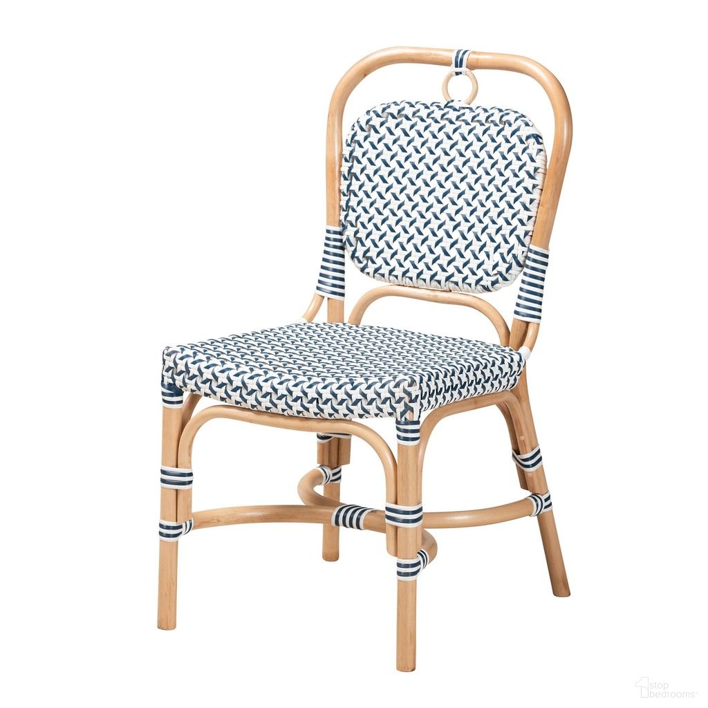 Luciana Natural Rattan Bistro Chair In Blue and White Weaving