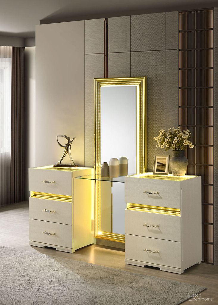 The appearance of Lucida Vanity In Beige designed by Furniture of America in the modern / contemporary interior design. This beige piece of furniture  was selected by 1StopBedrooms from Lucida Collection to add a touch of cosiness and style into your home. Sku: FM72015BG-V-1;FM72015BG-V-2;FM72015BG-V-3. Material: Rubberwood.