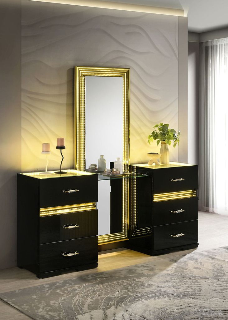 The appearance of Lucida Vanity In Black designed by Furniture of America in the modern / contemporary interior design. This black piece of furniture  was selected by 1StopBedrooms from Lucida Collection to add a touch of cosiness and style into your home. Sku: FM72015BK-V-1;FM72015BK-V-2;FM72015BK-V-3. Material: Rubberwood.