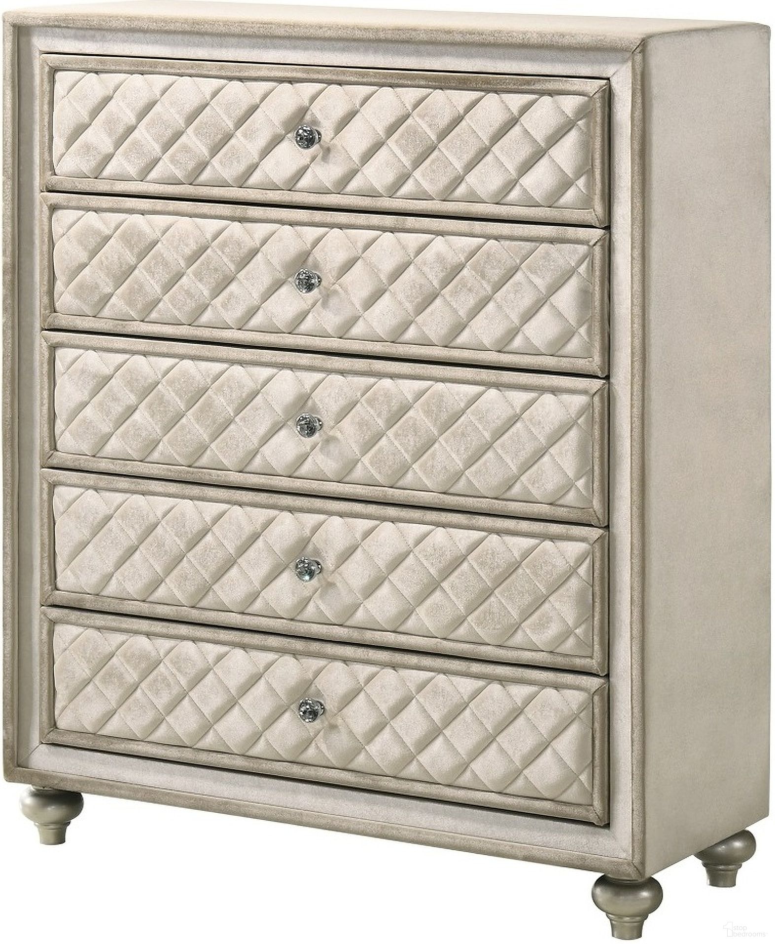 The appearance of Lucienne Chest In Beige Velvet designed by ACME in the modern / contemporary interior design. This beige velvet piece of furniture  was selected by 1StopBedrooms from Lucienne Collection to add a touch of cosiness and style into your home. Sku: BD02339. Material: Wood.