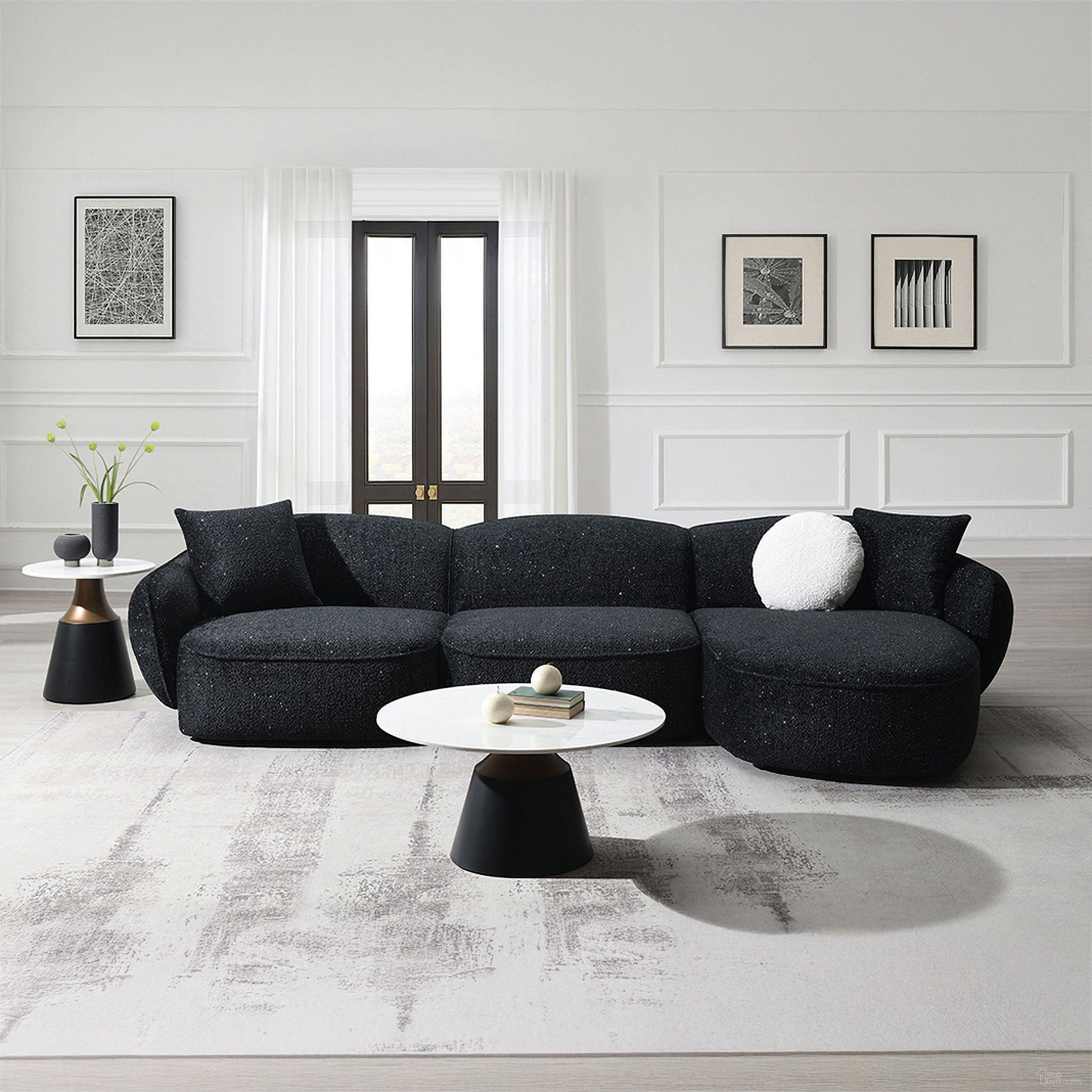 The appearance of Lucifer Sectional Sofa with 3 Pillows In Black and White designed by ACME in the modern / contemporary interior design. This black/white piece of furniture was selected by 1StopBedrooms from Lucifer Collection to add a touch of cosiness and style into your home. Sku: LV03525-1;LV03525-2;LV03525-3. Material: Pine Wood.