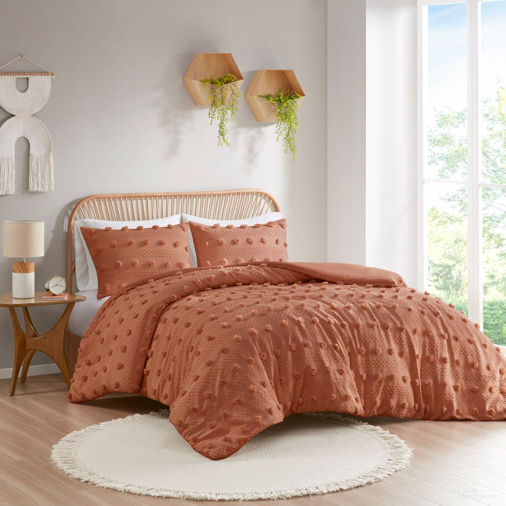 Lucy Clip Jacquard Duvet 3 Piece Full/Queen Cover Set In Rust