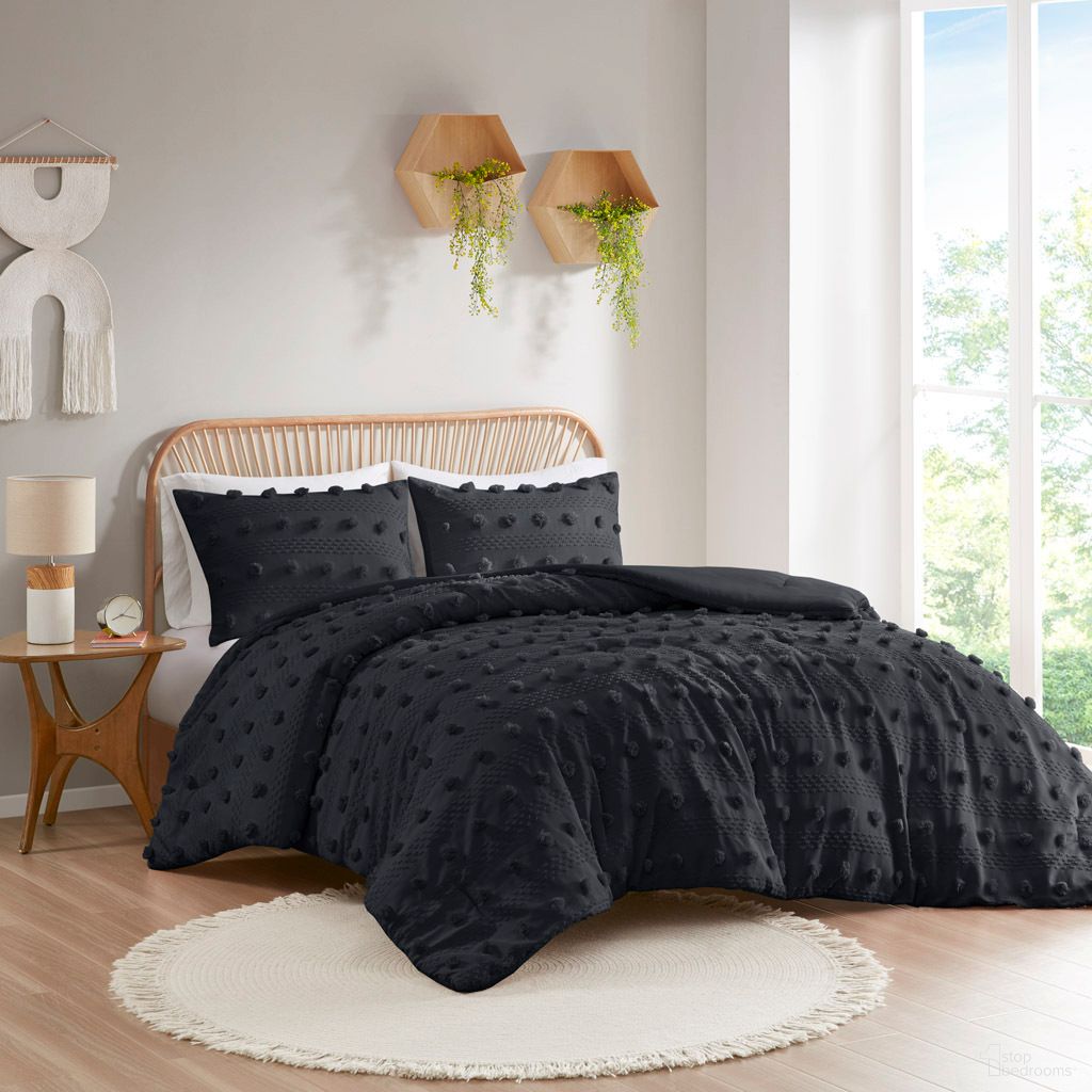 Lucy Clip Jacquard 3 Piece King/Cal King Comforter Set In Black
