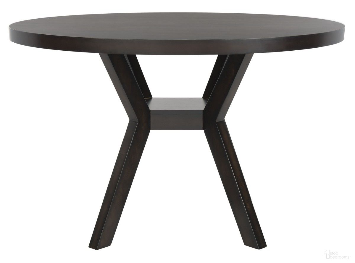 The appearance of Luis Round Wood Dining Table In Dark Brown designed by Safavieh Couture in the transitional interior design. This dark brown piece of furniture  was selected by 1StopBedrooms from Luis Collection to add a touch of cosiness and style into your home. Sku: SFV2106A-2BX. Table Base Style: Pedestal. Table Top Shape: Round. Material: Wood. Size: 48".
