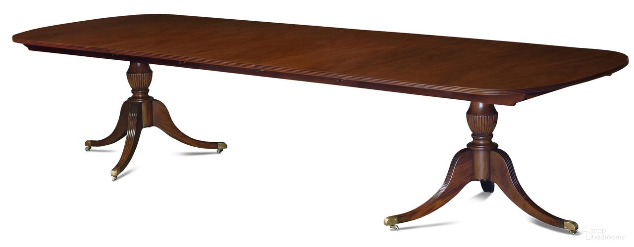 The appearance of Lukas Dining Table In Mahogany designed by Maitland-Smith in the modern / contemporary interior design. This mahogany piece of furniture was selected by 1StopBedrooms from Maitland Smith Collection to add a touch of cosiness and style into your home. Sku: 89-0701-B;89-0701-T. Table Base Style: Double Pedestal. Table Top Shape: Rectangular. Material: Mahogany. Size: 46" x 140".