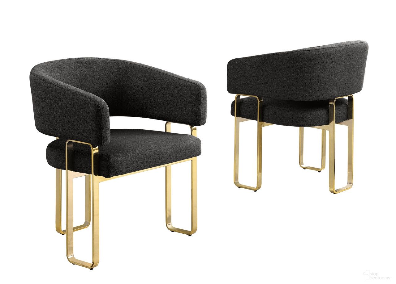 Luke Teddy Boucle Fabric Dining Chair Set of 2 in Black and Gold Chrome