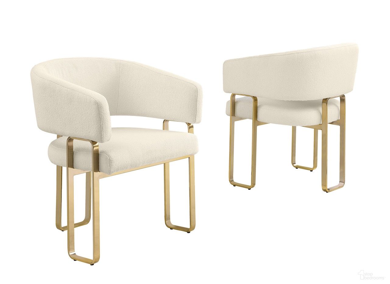 The appearance of Luke Teddy Boucle Fabric Dining Chair Set of 2 in Cream and Gold Chrome designed by Best Quality Furniture in the glam interior design. This cream and gold chrome piece of furniture  was selected by 1StopBedrooms from Luke Collection to add a touch of cosiness and style into your home. Sku: SC467. Material: Fabric. Chair Type: Arm Chair.