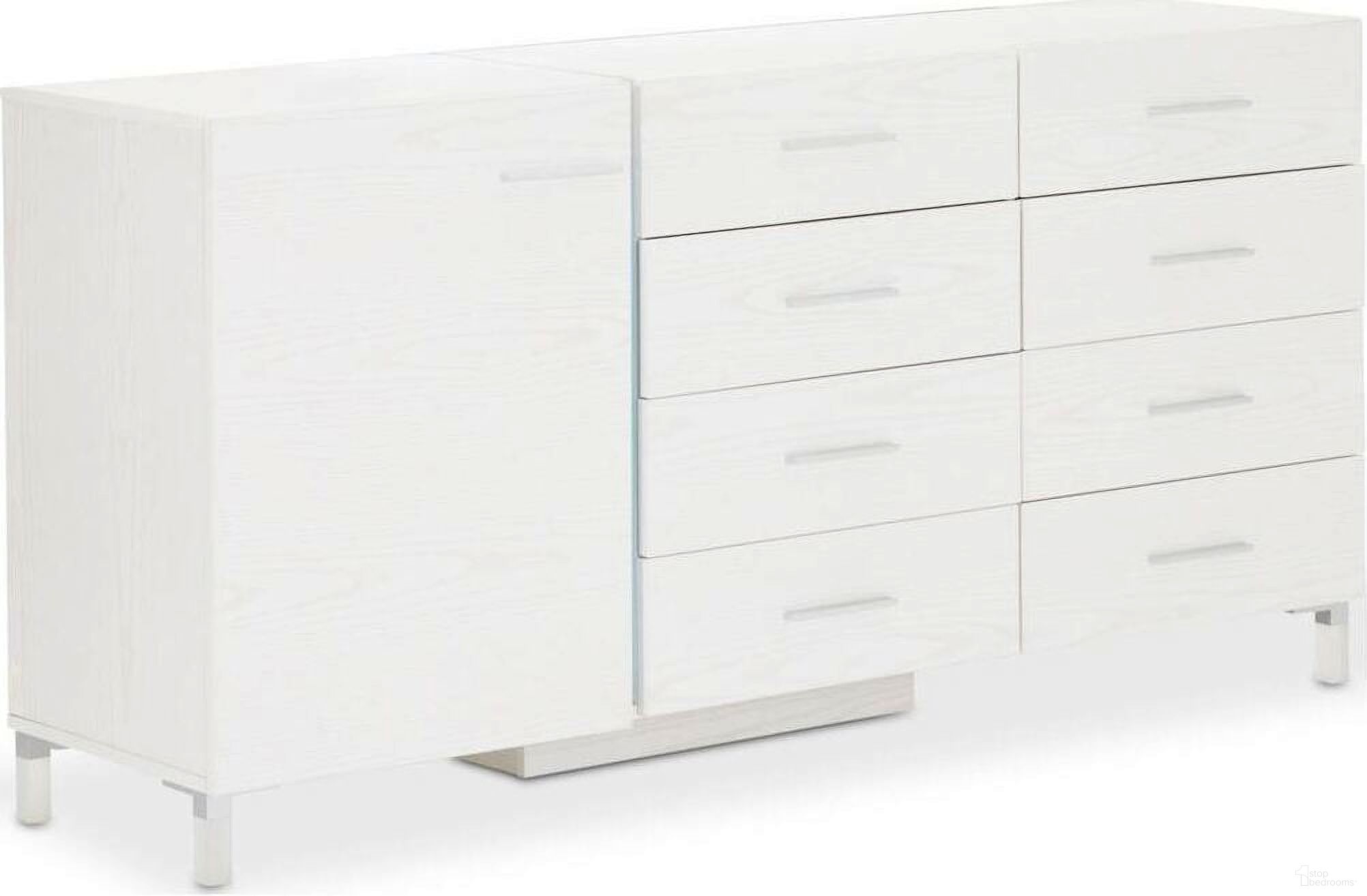 The appearance of Lumiere Frost Dresser designed by Michael Amini in the modern / contemporary interior design. This frost piece of furniture was selected by 1StopBedrooms from Lumiere Collection to add a touch of cosiness and style into your home. Sku: 9013650-104. Material: Wood.