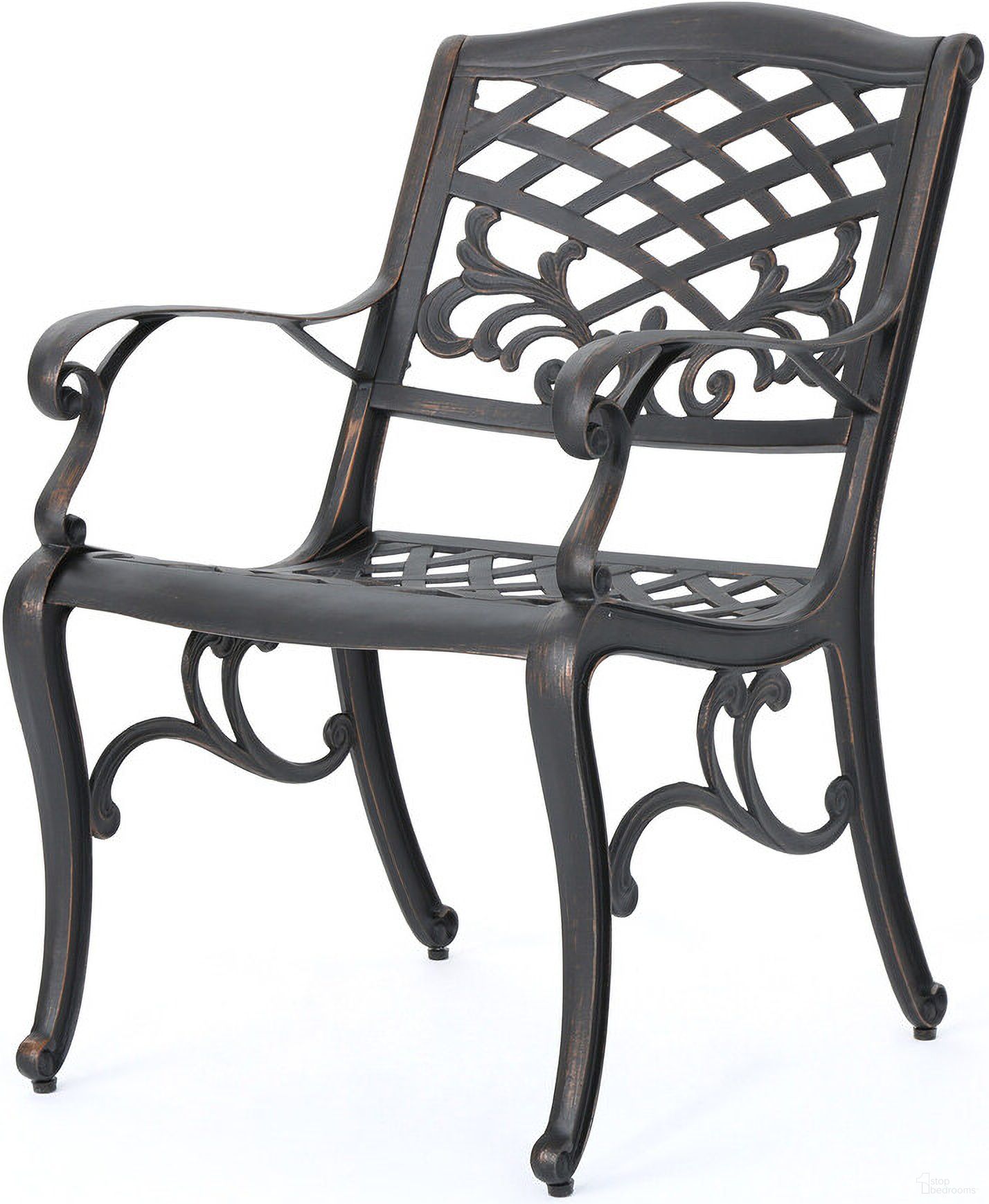 The appearance of Luminea Outdoor Aluminum Dining Chair with Scroll Design, Lattice Pattern and Cabriole Legs In Copper designed by Noble House in the traditional interior design. This copper piece of furniture was selected by 1StopBedrooms from Luminea Collection to add a touch of cosiness and style into your home. Sku: 54589.00SHNCOP. Material: Aluminum.