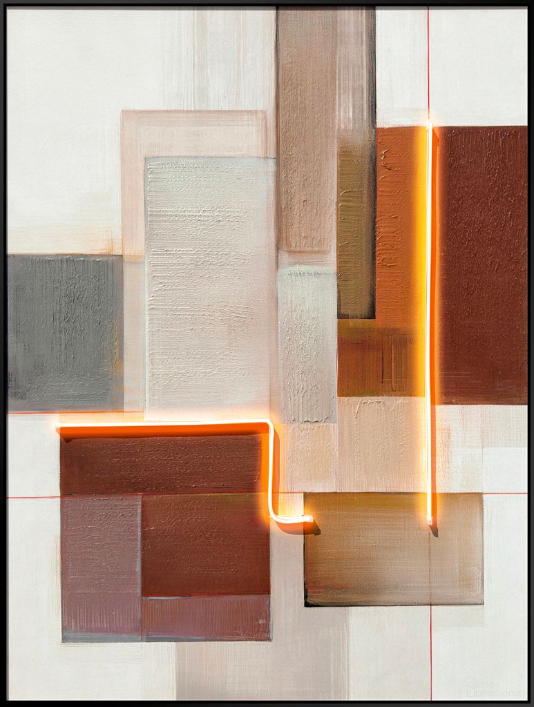 Luminous Luminous Grid I - 47" x 35" - Hand-Embellished LED Canvas In Black/Gray/Ivory