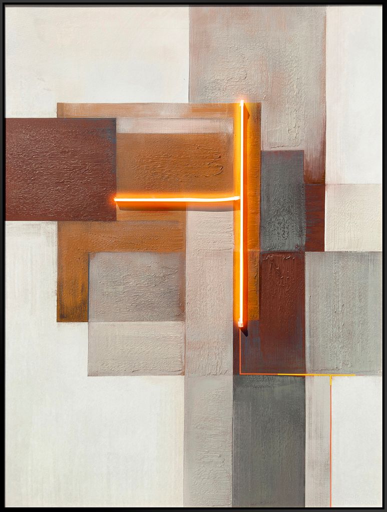 Luminous Luminous Grid II - 47" x 35" - Hand-Embellished LED Canvas In Orange/Black/Ivory