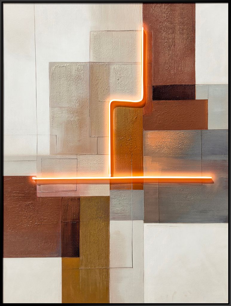 Luminous Luminous Grid III - 47" x 35" - Hand-Embellished LED Canvas In Black and Orange