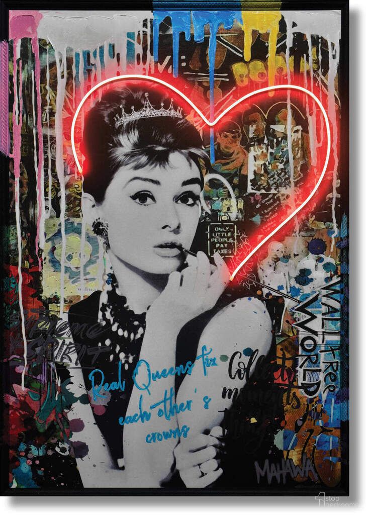 Luminous Neon Hearts with Iconic Figure Canvas Neon Wall Art In Multi