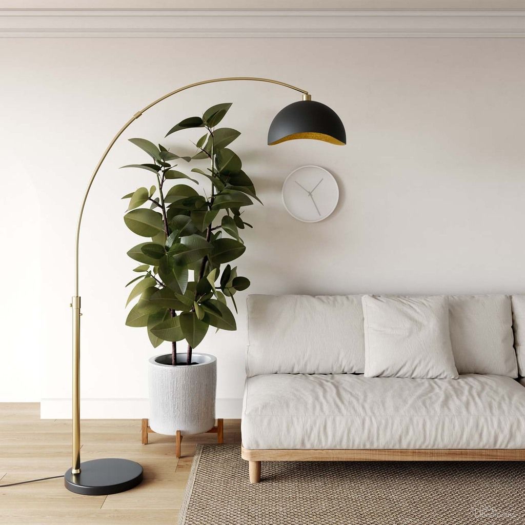 The appearance of Luna Bella Gold Leaf Shade 92 Inch Arc Floor Lamp In Weathered Brass and Matte Black designed by Nova Of California in the transitional interior design. This weathered brass piece of furniture  was selected by 1StopBedrooms from Luna Bella Collection to add a touch of cosiness and style into your home. Sku: 2111017. Material: Steel.