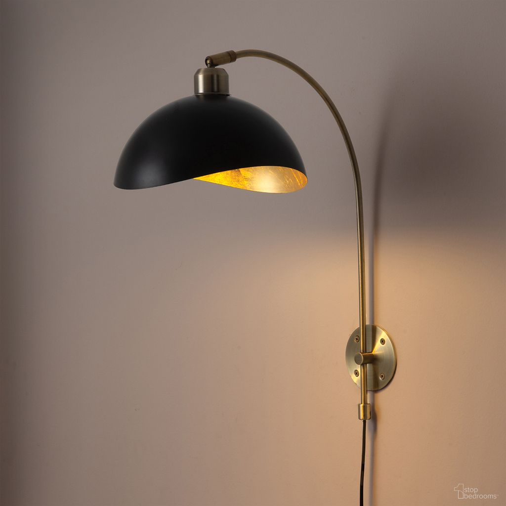 The appearance of Luna Bella Plug-in Wall Sconce In Weathered Brass and Matte Black designed by Nova Of California in the transitional interior design. This matte black/weathered brass piece of furniture  was selected by 1StopBedrooms from Luna Bella Collection to add a touch of cosiness and style into your home. Sku: 3011017WB. Material: Steel.