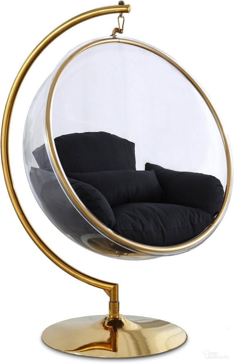 The appearance of Luna Fabric Acrylic Swing Bubble Accent Chair In Black designed by Meridian in the modern / contemporary interior design. This black piece of furniture  was selected by 1StopBedrooms from Luna Collection to add a touch of cosiness and style into your home. Sku: 508Black Box 1/2 (Ball / Cushion / Pillow / Fur Fabric);508Black Box 2/2 (Pole / Base). Material: Stainless Steel.
