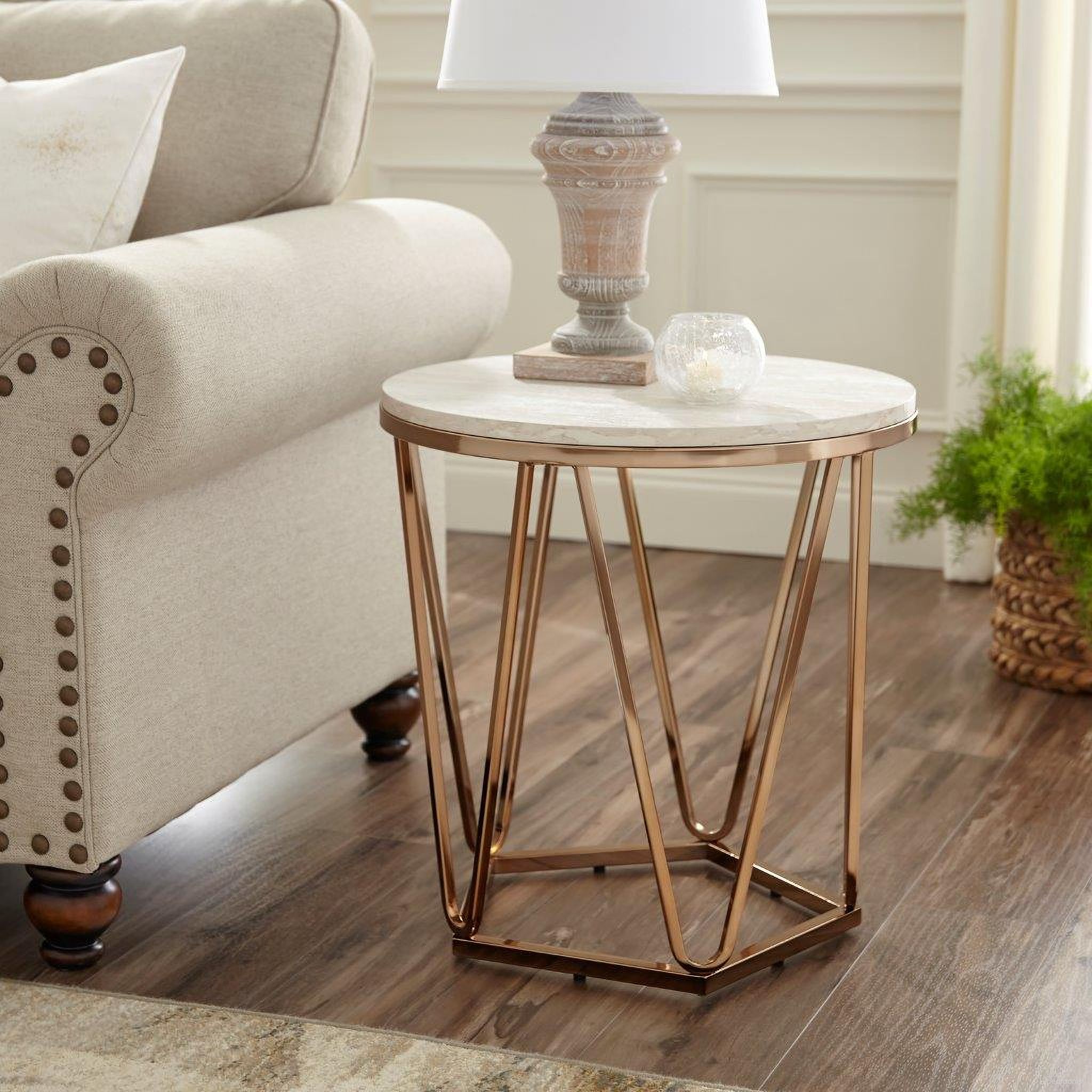 The appearance of Luna Faux Stone Round Coffee Table In Champagne CK5972 designed by SEI Furniture in the glam interior design. This champagne piece of furniture  was selected by 1StopBedrooms from Luna Collection to add a touch of cosiness and style into your home. Sku: CK5972. Material: Wood.