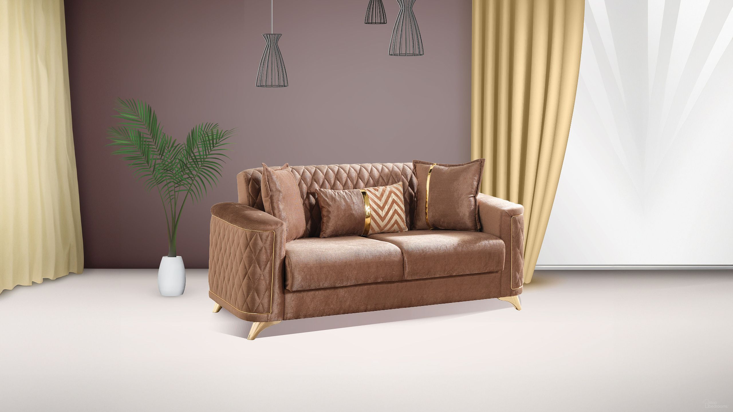 The appearance of Luna Velvet Loveseat With Hidden Storage In Copper designed by Galaxy Home Furnishings in the modern / contemporary interior design. This copper piece of furniture was selected by 1StopBedrooms from Luna Collection to add a touch of cosiness and style into your home. Sku: 601955552011-1;601955552011-2. Material: Wood.