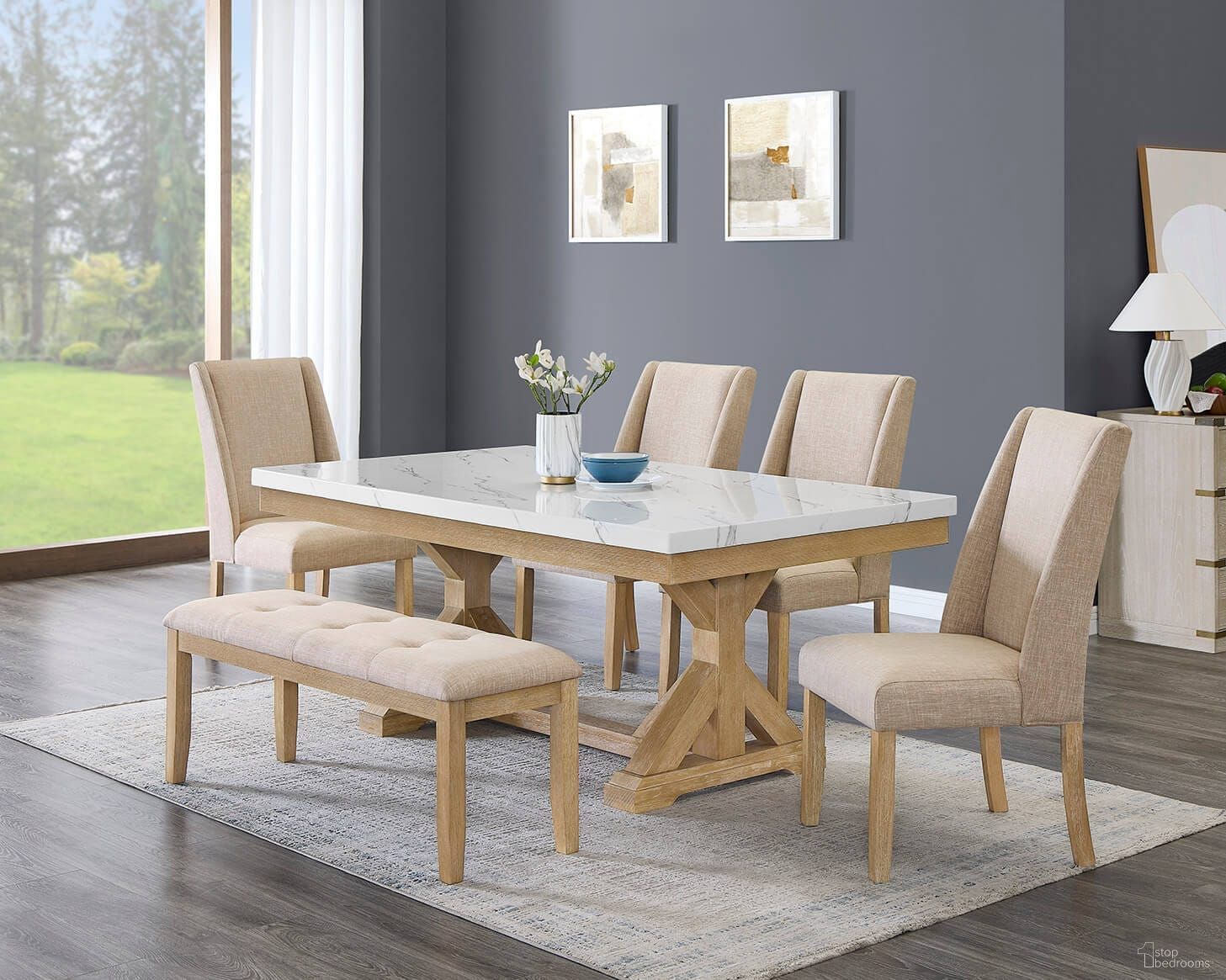 Lupe Dining Room Set In Rustic Beige