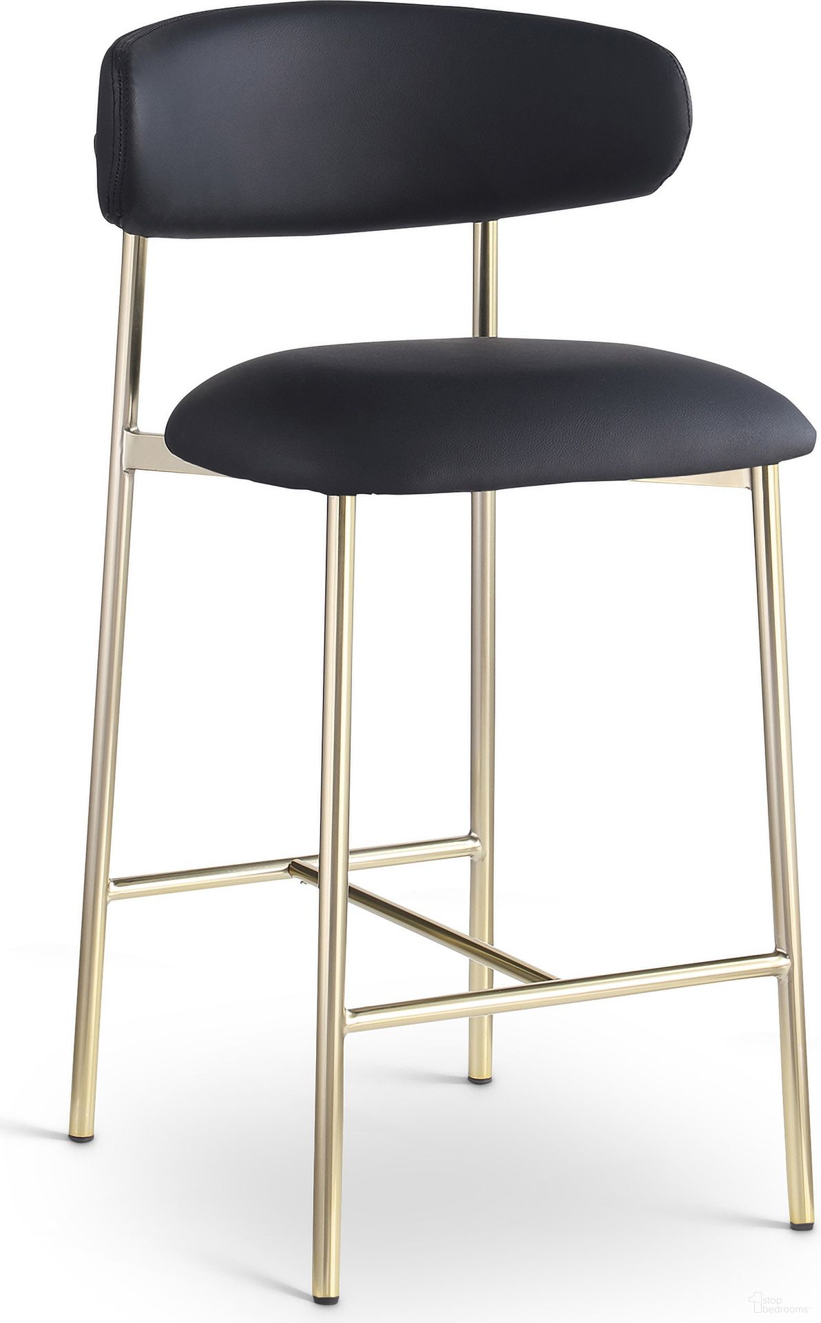 Lupita Vegan Leather Counter Stool Set of 2 In Black and Brushed Gold