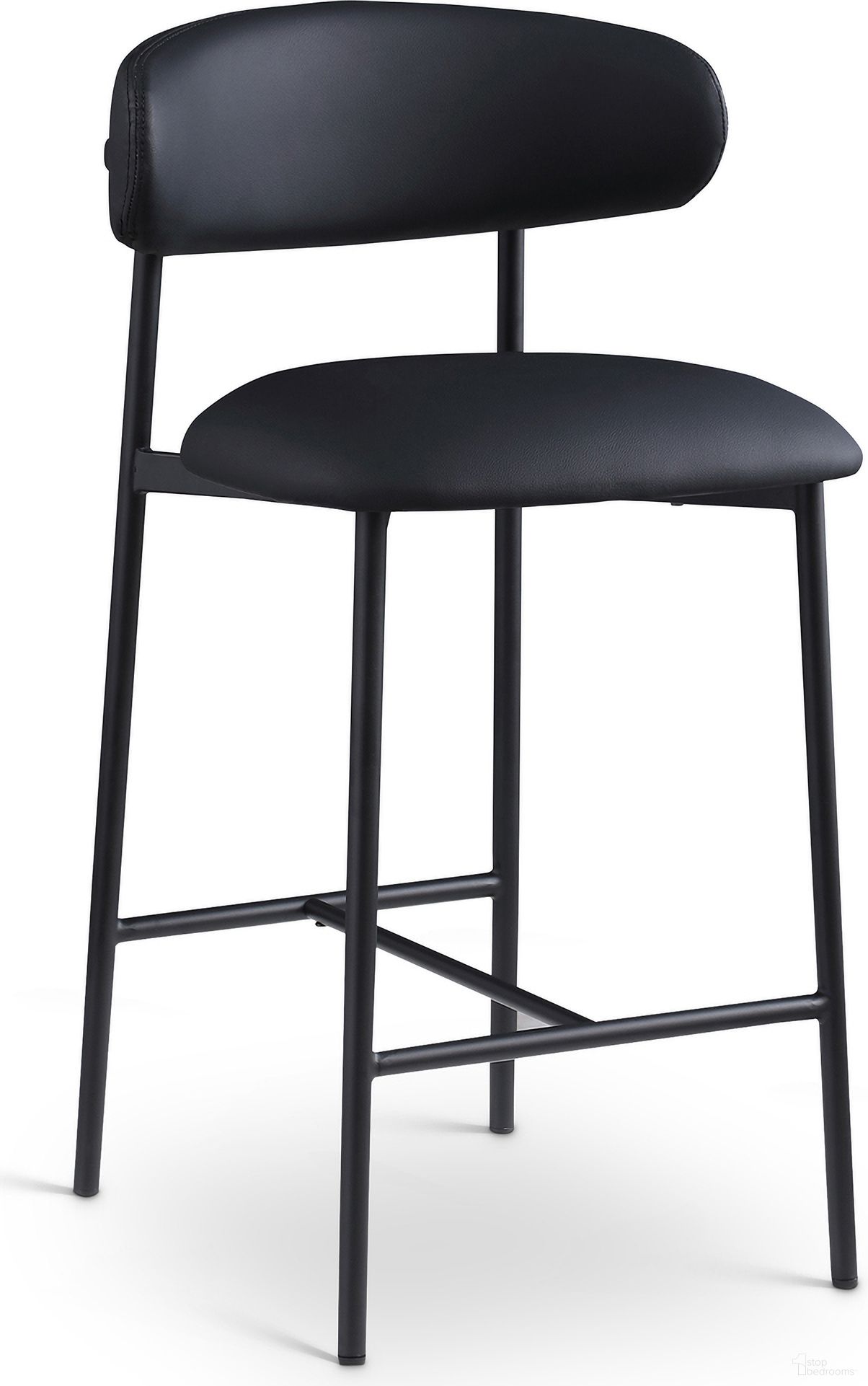 The appearance of Lupita Vegan Leather Counter Stool Set of 2 In Black and Matte Black designed by Meridian in the modern / contemporary interior design. This black and matte black piece of furniture  was selected by 1StopBedrooms from Lupita Collection to add a touch of cosiness and style into your home. Sku: 996Black-C. Material: Vegan Leather.