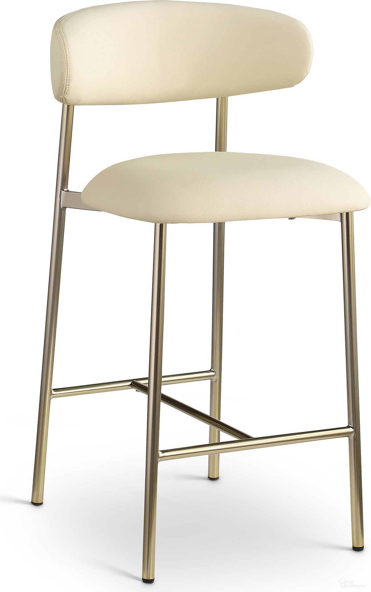 The appearance of Lupita Vegan Leather Counter Stool Set of 2 In Cream and Brushed Gold designed by Meridian in the modern / contemporary interior design. This cream piece of furniture was selected by 1StopBedrooms from Lupita Collection to add a touch of cosiness and style into your home. Sku: 995Cream-C. Material: Vegan Leather.