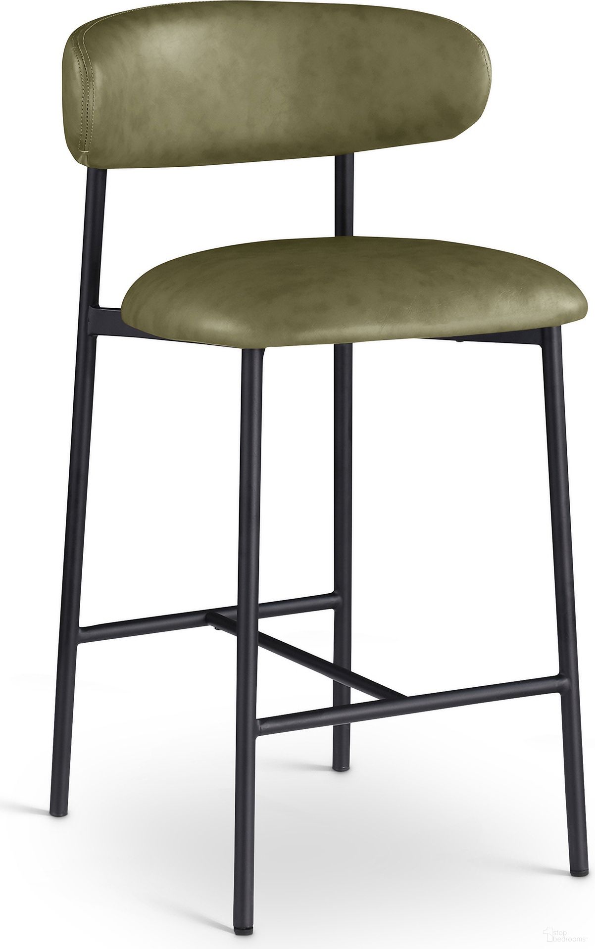 The appearance of Lupita Vegan Leather Counter Stool Set of 2 In Olive designed by Meridian in the modern / contemporary interior design. This olive piece of furniture was selected by 1StopBedrooms from Lupita Collection to add a touch of cosiness and style into your home. Sku: 996Olive-C. Material: Vegan Leather.
