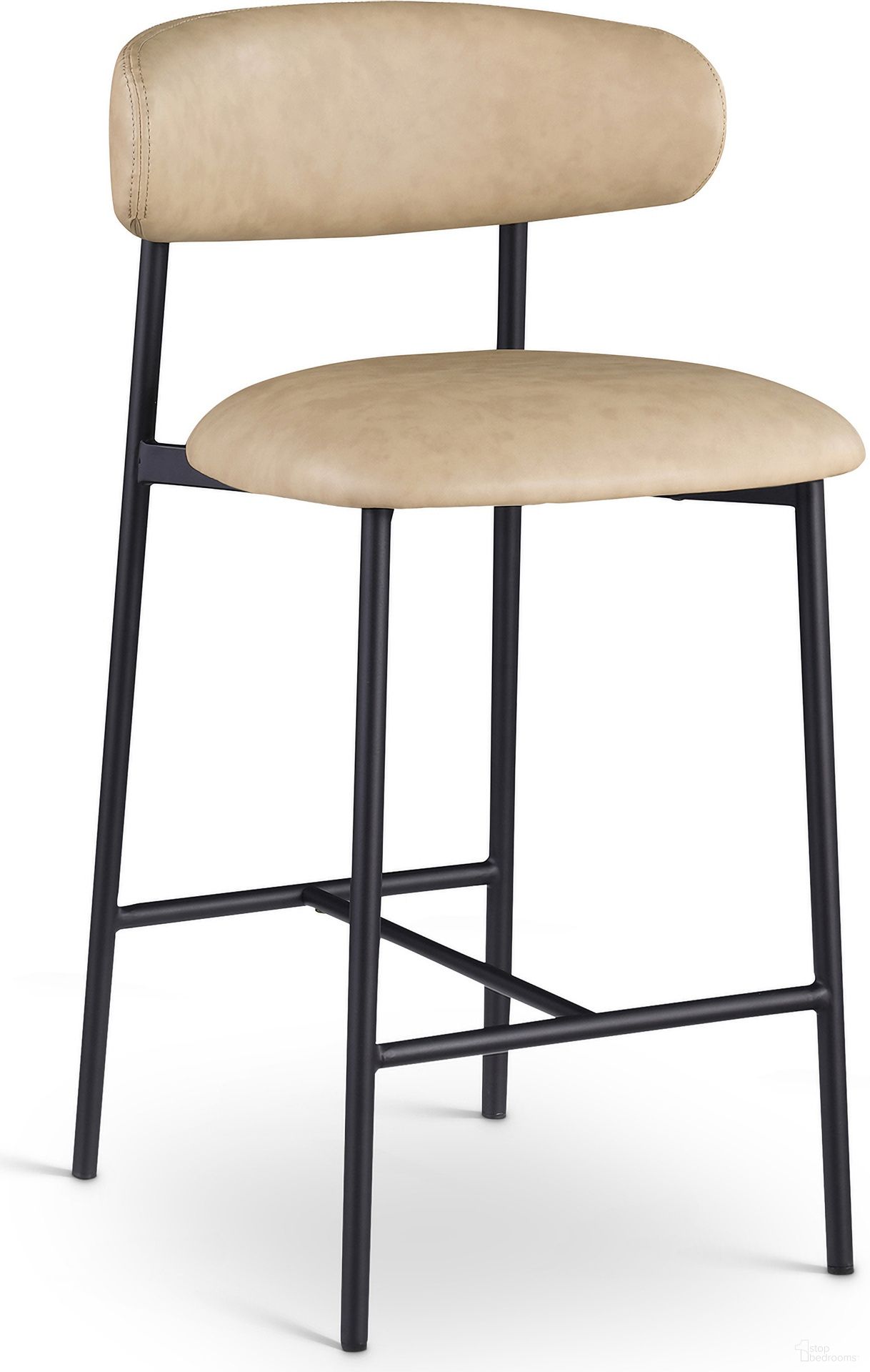 The appearance of Lupita Vegan Leather Counter Stool Set of 2 In Tan designed by Meridian in the modern / contemporary interior design. This tan piece of furniture  was selected by 1StopBedrooms from Lupita Collection to add a touch of cosiness and style into your home. Sku: 996Tan-C. Material: Vegan Leather.
