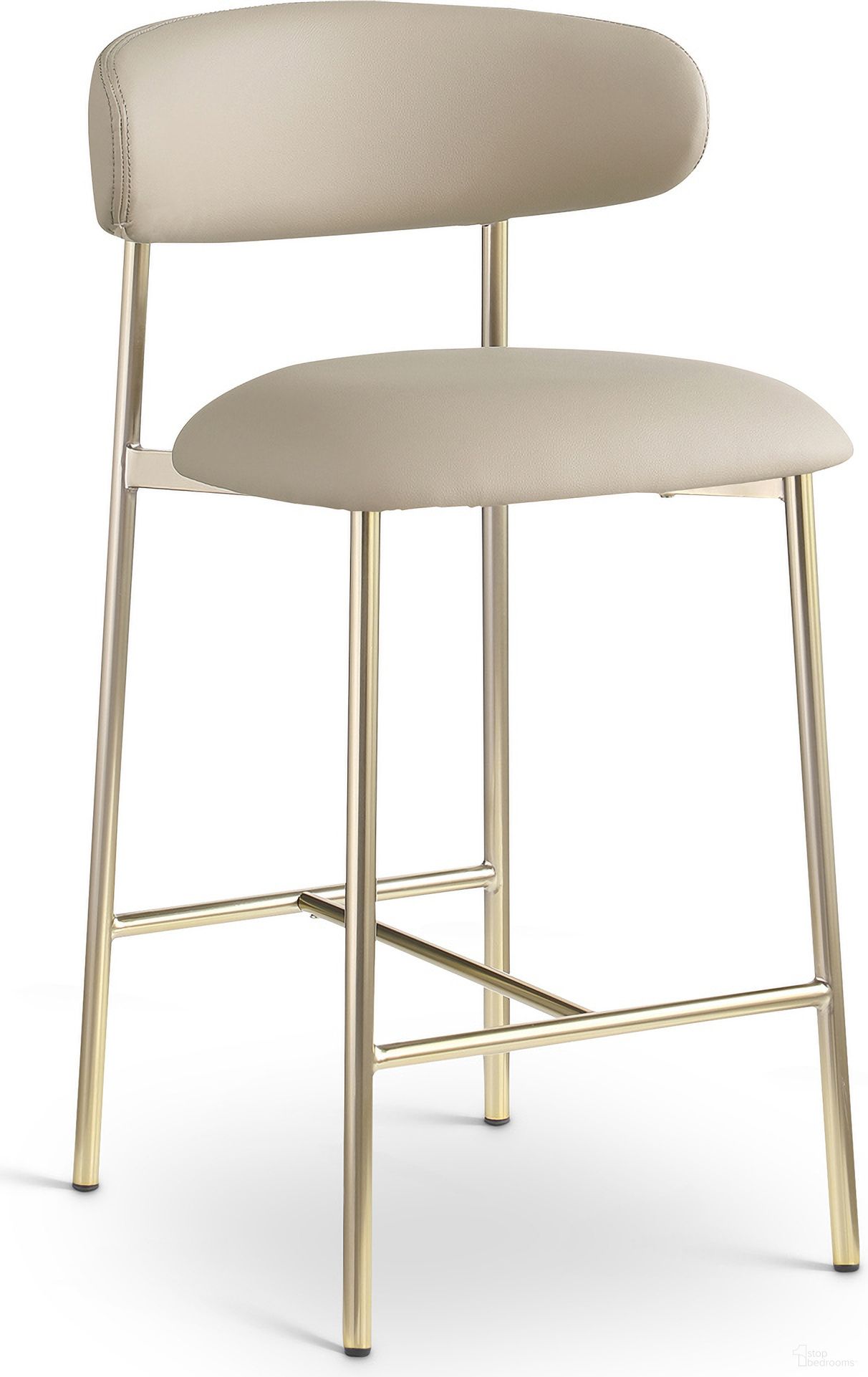 The appearance of Lupita Vegan Leather Counter Stool Set of 2 In Taupe and Brushed Gold designed by Meridian in the modern / contemporary interior design. This taupe piece of furniture was selected by 1StopBedrooms from Lupita Collection to add a touch of cosiness and style into your home. Sku: 995Taupe-C. Material: Vegan Leather.