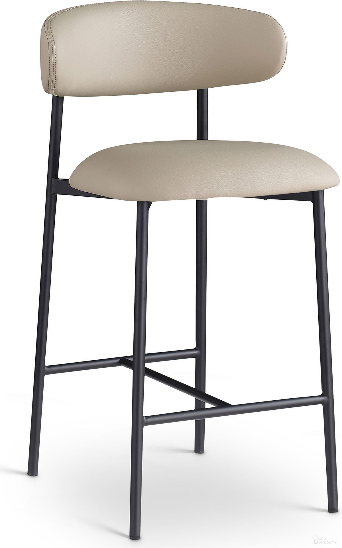 The appearance of Lupita Vegan Leather Counter Stool Set of 2 In Taupe and Matte Black designed by Meridian in the modern / contemporary interior design. This taupe piece of furniture  was selected by 1StopBedrooms from Lupita Collection to add a touch of cosiness and style into your home. Sku: 996Taupe-C. Material: Vegan Leather.