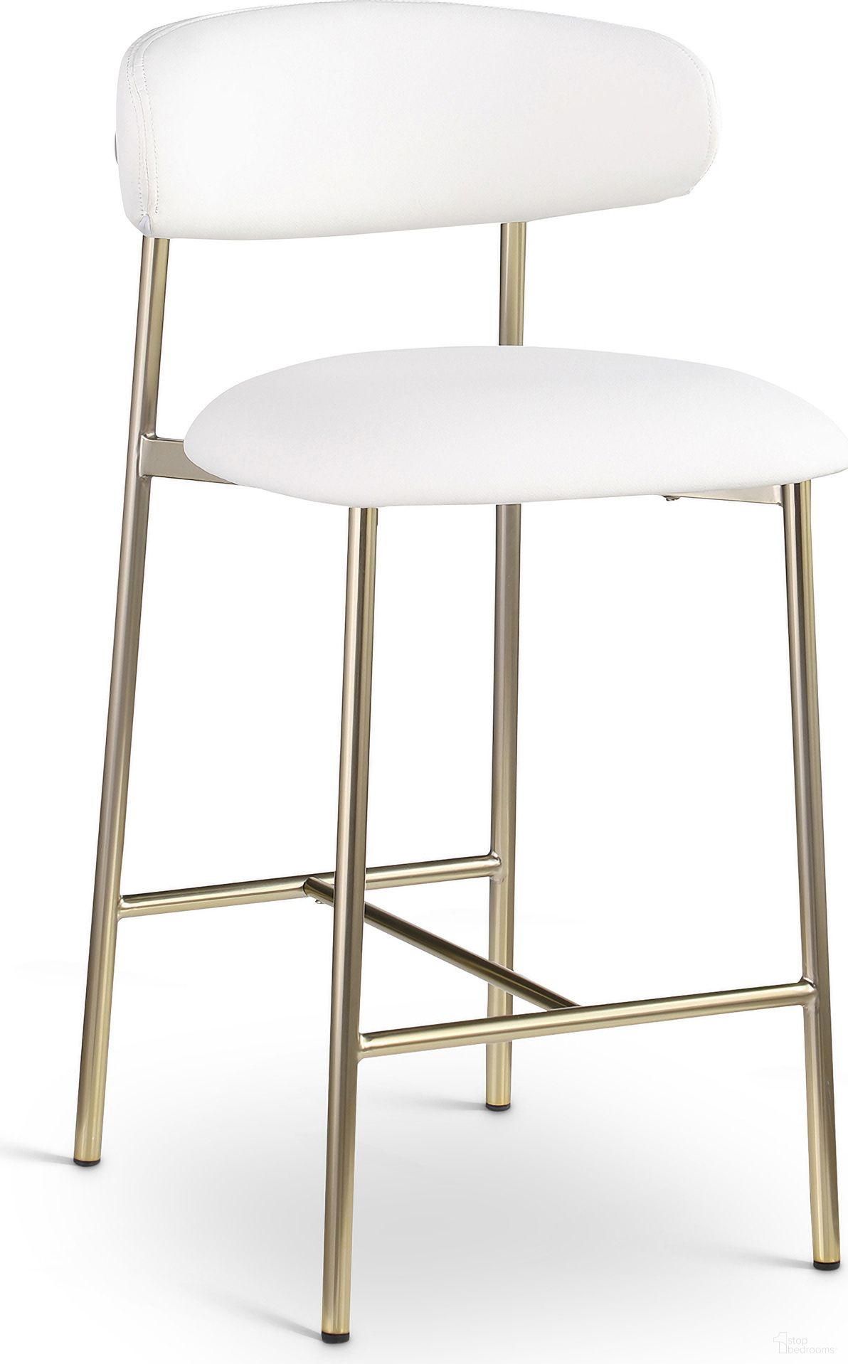The appearance of Lupita Vegan Leather Counter Stool Set of 2 In White and Brushed Gold designed by Meridian in the modern / contemporary interior design. This white piece of furniture was selected by 1StopBedrooms from Lupita Collection to add a touch of cosiness and style into your home. Sku: 995White-C. Material: Vegan Leather.