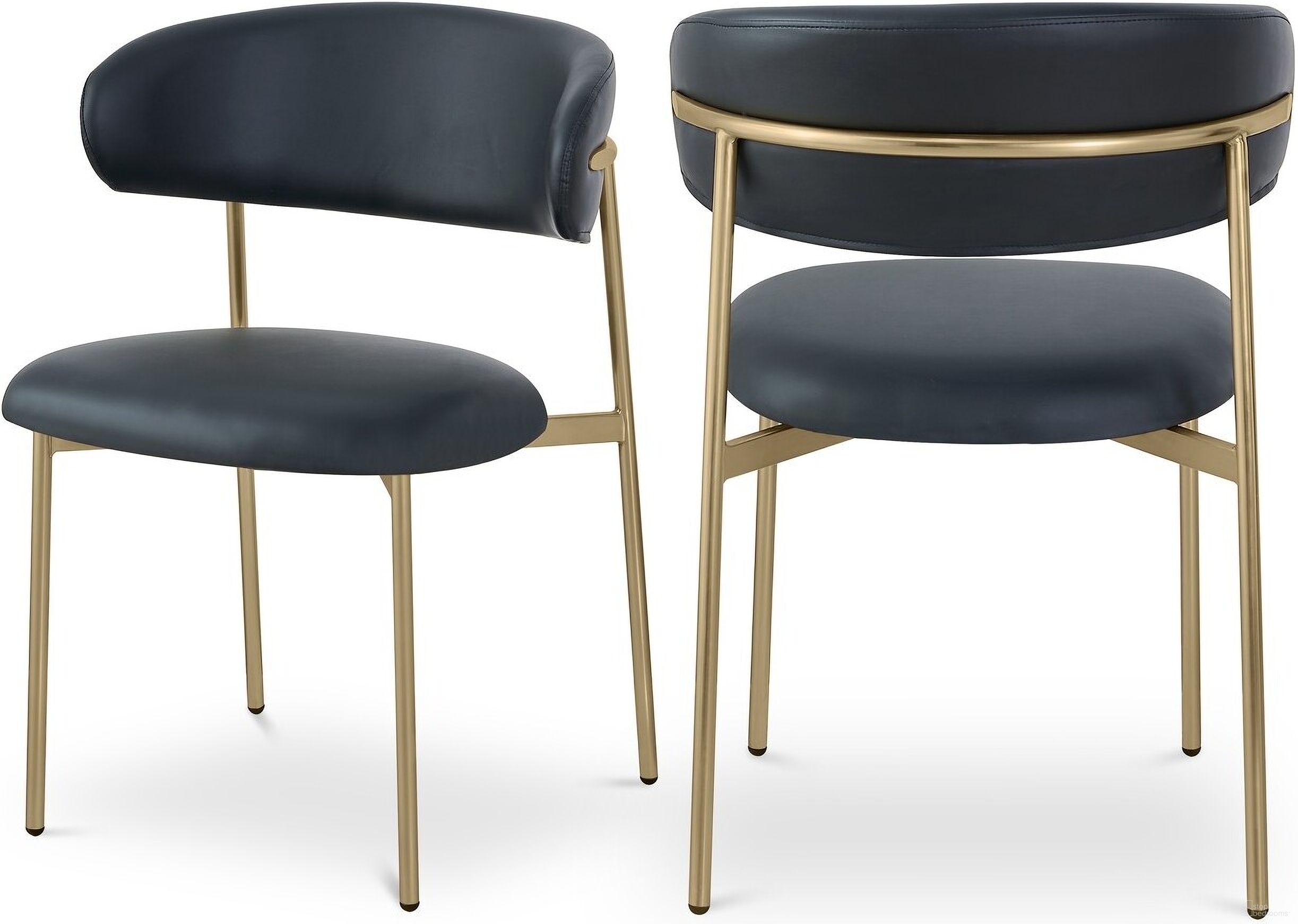 The appearance of Lupita Vegan Leather Dining Chair Set of 2 In Black/Brushed Gold designed by Meridian in the modern / contemporary interior design. This black piece of furniture  was selected by 1StopBedrooms from Lupita Collection to add a touch of cosiness and style into your home. Sku: 759Black-C. Material: Iron. Chair Type: Side Chair.