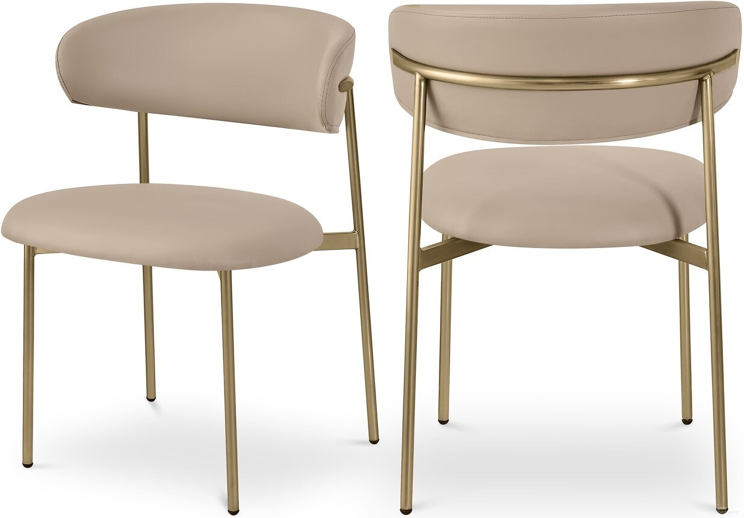 The appearance of Lupita Vegan Leather Dining Chair Set of 2 In Taupe and Brushed Gold designed by Meridian in the modern / contemporary interior design. This taupe piece of furniture was selected by 1StopBedrooms from Lupita Collection to add a touch of cosiness and style into your home. Sku: 759Taupe-C. Material: Iron. Chair Type: Side Chair.