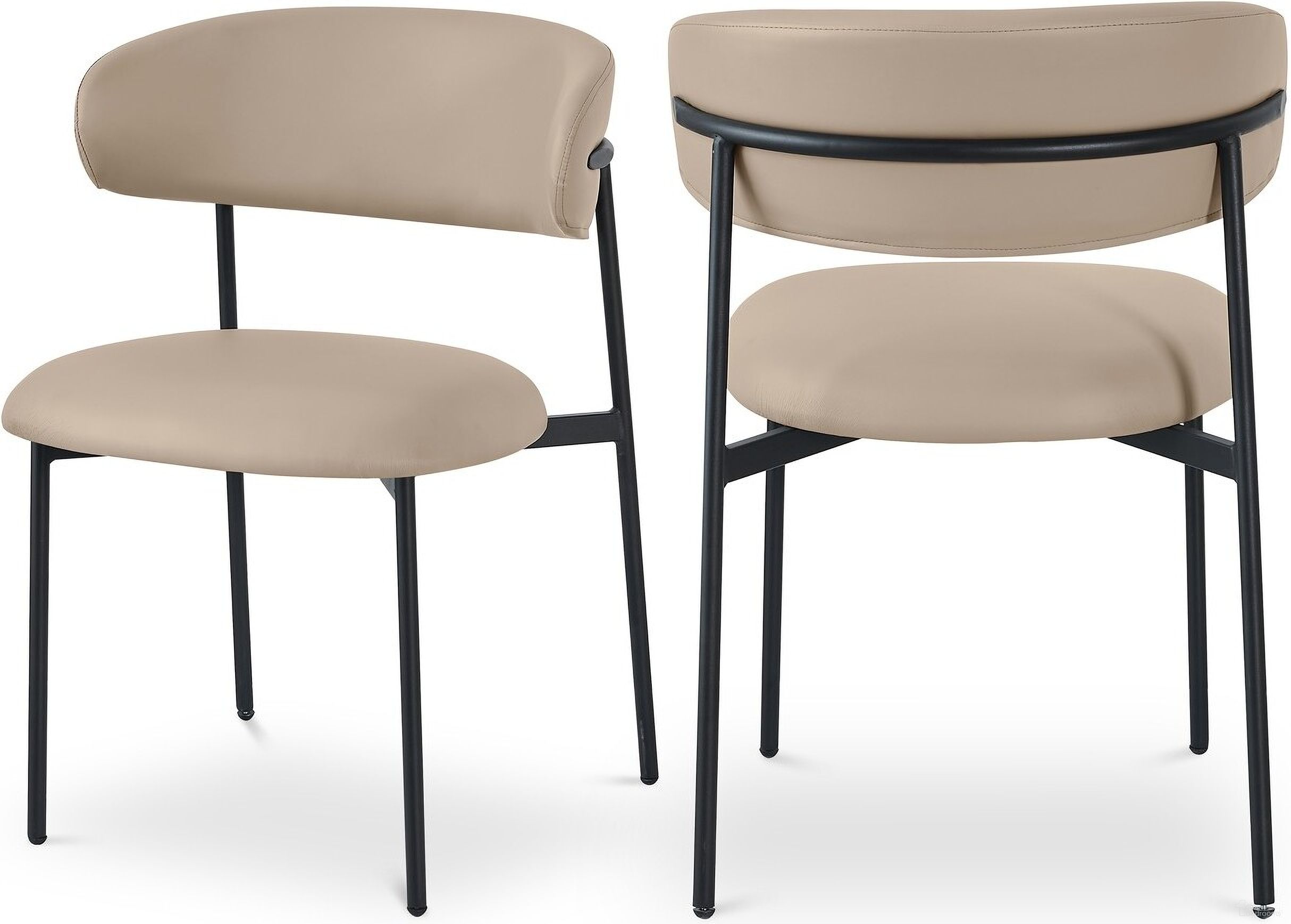 The appearance of Lupita Vegan Leather Dining Chair Set of 2 In Taupe and Matte Black designed by Meridian in the modern / contemporary interior design. This taupe piece of furniture  was selected by 1StopBedrooms from Lupita Collection to add a touch of cosiness and style into your home. Sku: 760Taupe-C. Material: Iron. Chair Type: Side Chair.