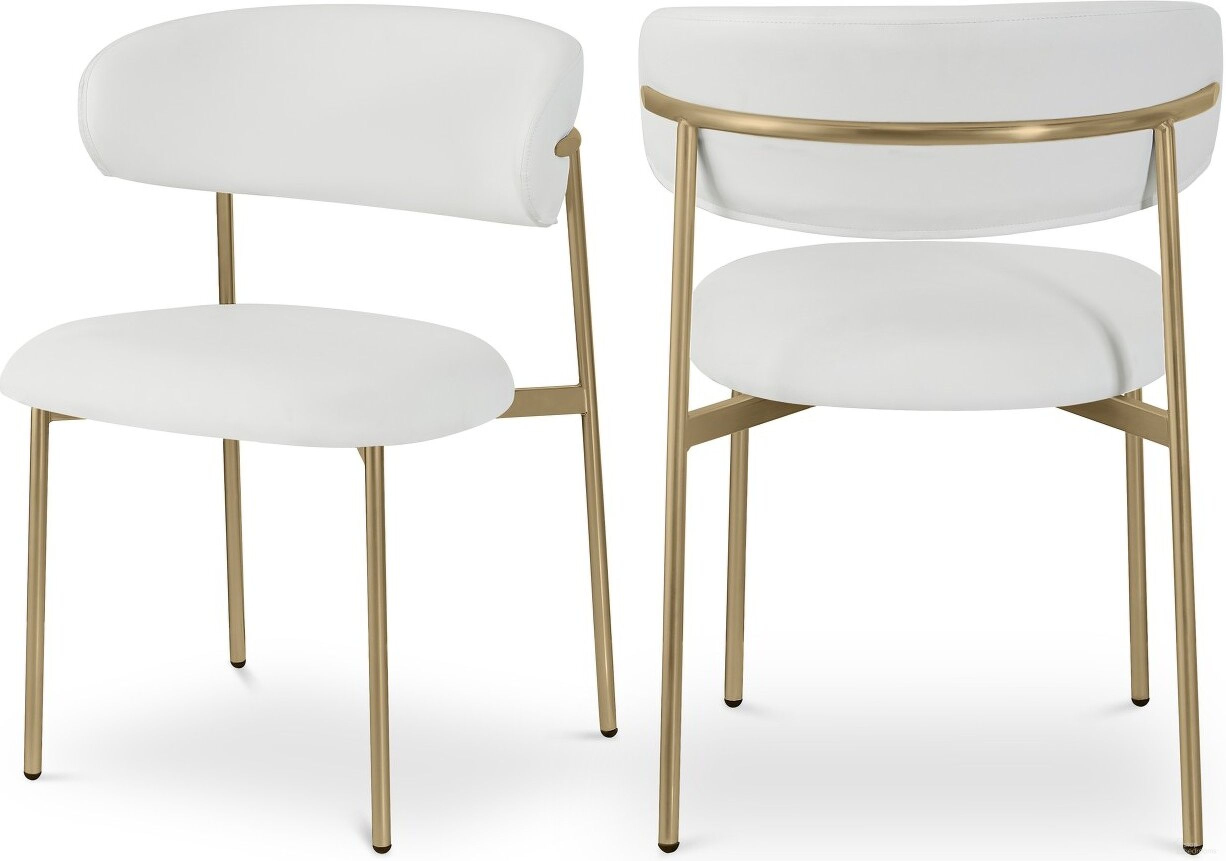 The appearance of Lupita Vegan Leather Dining Chair Set of 2 In White and Brushed Gold designed by Meridian in the modern / contemporary interior design. This white piece of furniture was selected by 1StopBedrooms from Lupita Collection to add a touch of cosiness and style into your home. Sku: 759White-C. Material: Iron. Chair Type: Side Chair.