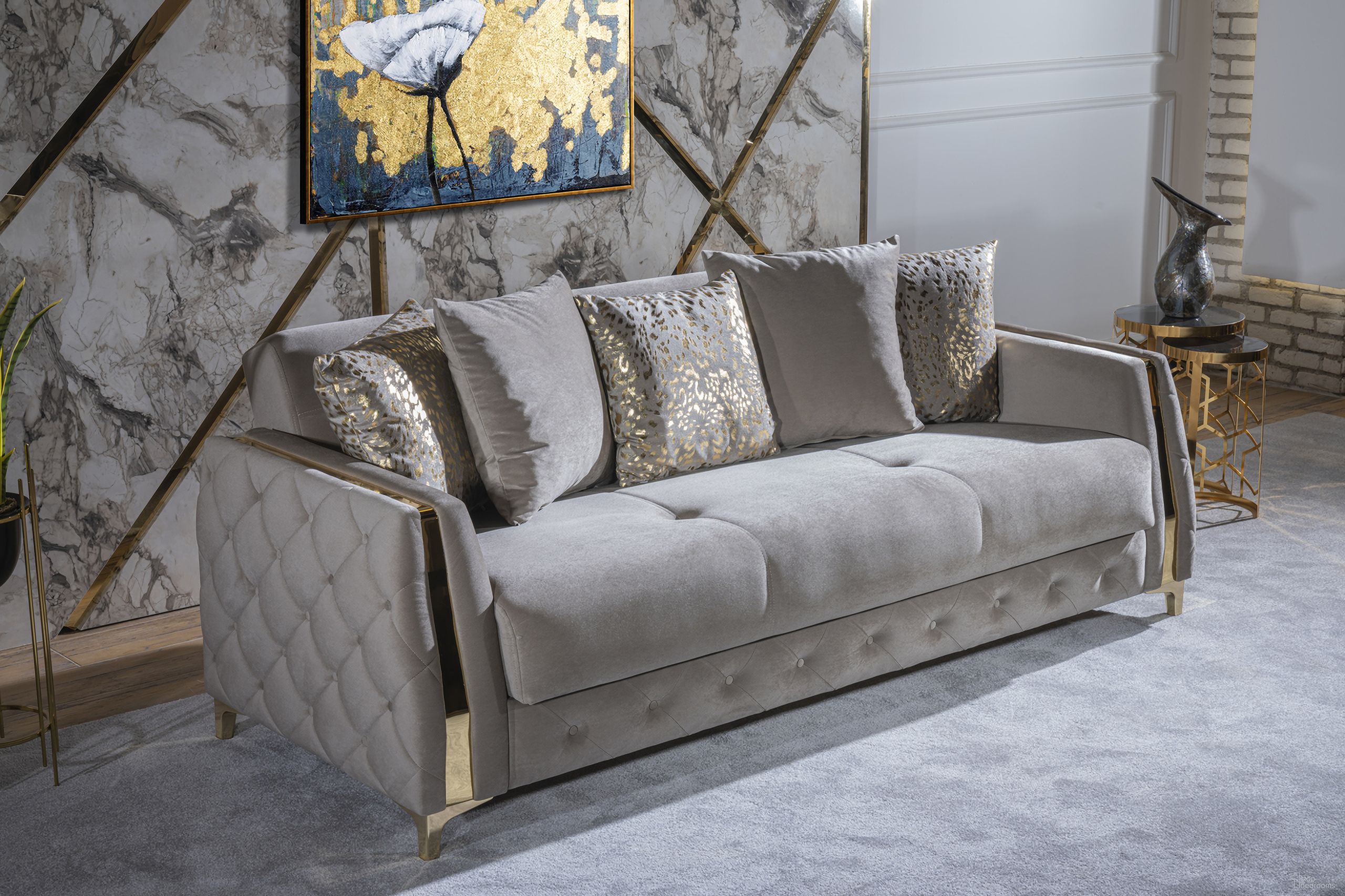 The appearance of Lust Sleeper Sofa with Under Seat Storage In Taupe designed by Galaxy Home Furnishings in the modern / contemporary interior design. This taupe piece of furniture was selected by 1StopBedrooms from Lust Collection to add a touch of cosiness and style into your home. Sku: 601955553421-1;601955553421-2. Material: Wood.