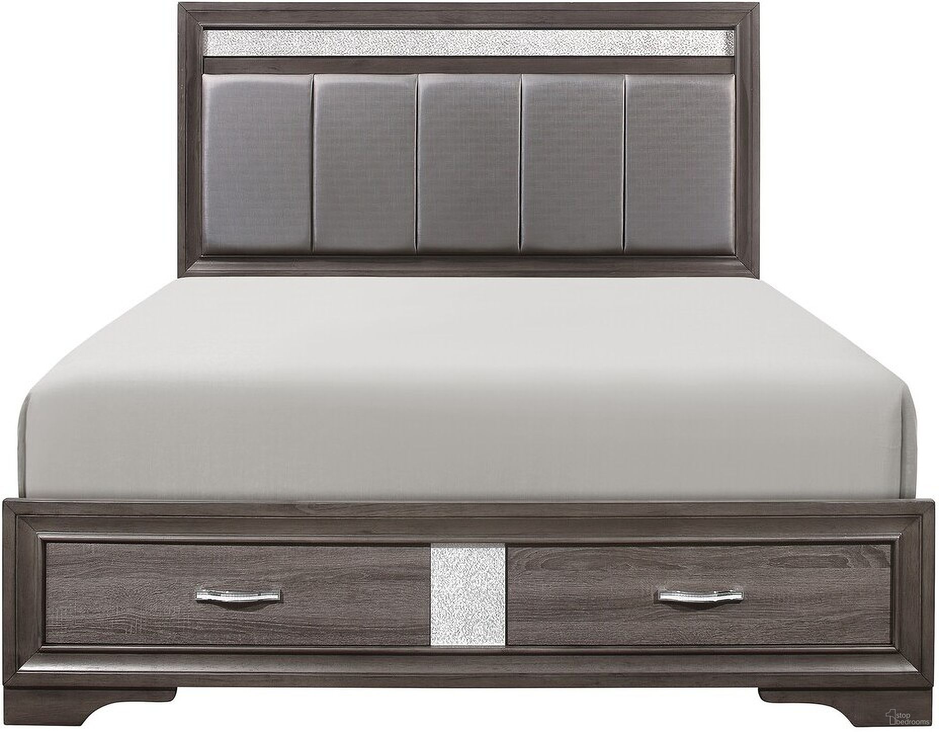 The appearance of Luster Eastern King Platform Bed with Footboard Storage In Gray designed by Homelegance in the modern / contemporary interior design. This silver and grey piece of furniture was selected by 1StopBedrooms from Luster Collection to add a touch of cosiness and style into your home. Sku: 1505K-1;1505K-3EK;1505-DW. Bed Type: Platform Bed. Material: Faux Leather. Bed Size: King.