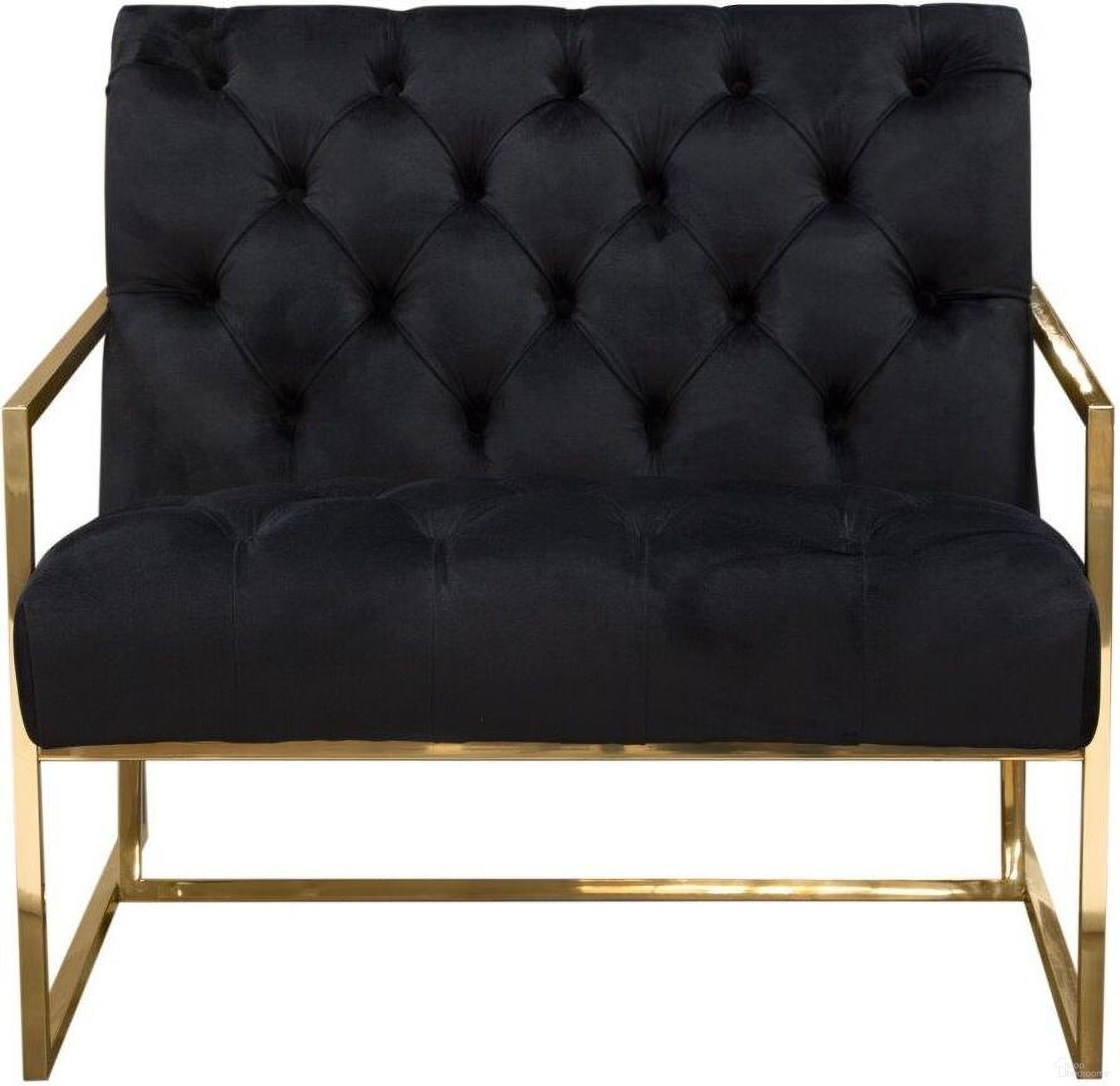 Luxe Accent Chair In Black Tufted Velvet Fabric With Polished Gold Stainless Steel Frame