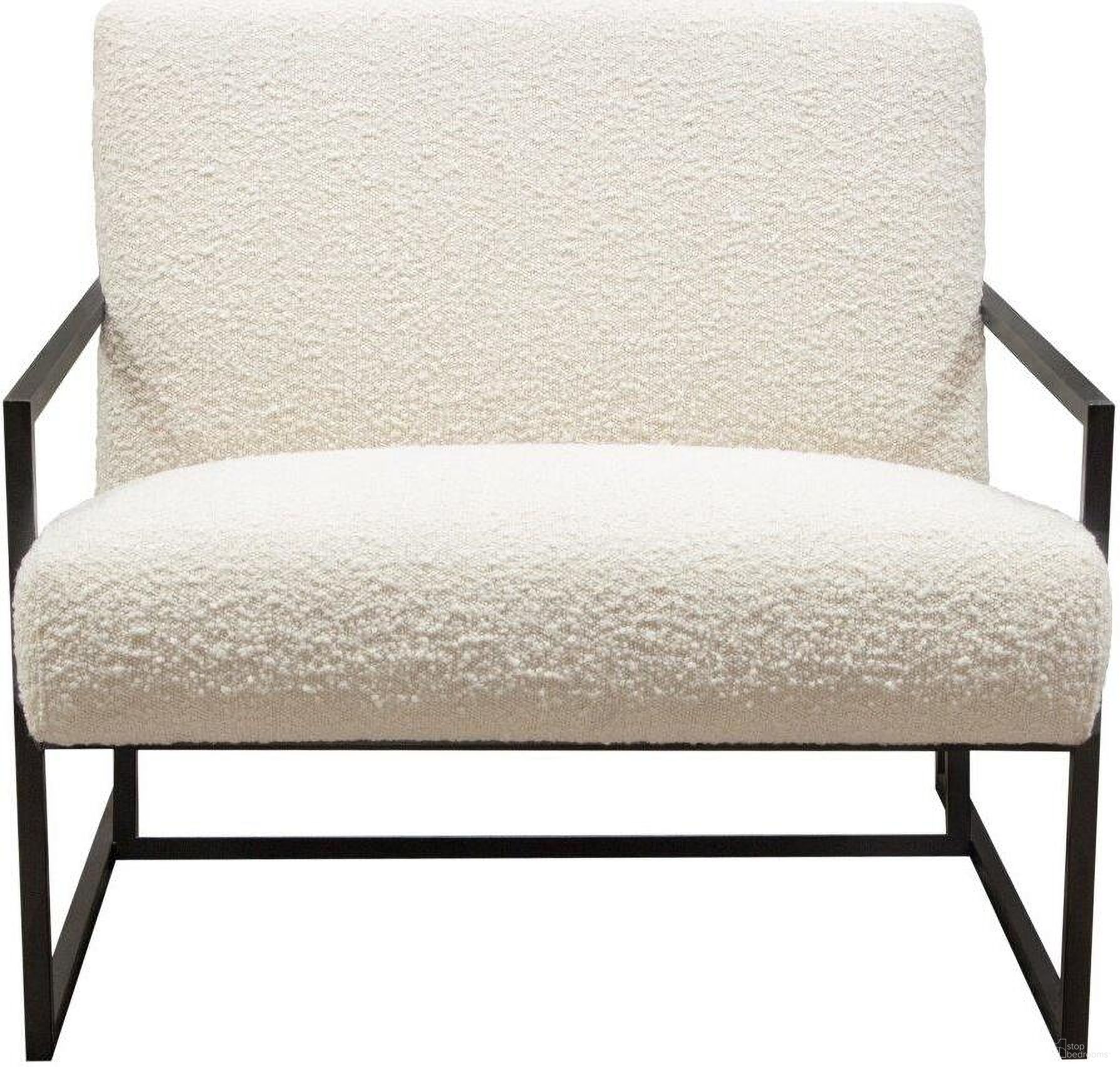 Luxe Accent Chair in Bone Boucle Textured Fabric with Black Powder Coat Frame
