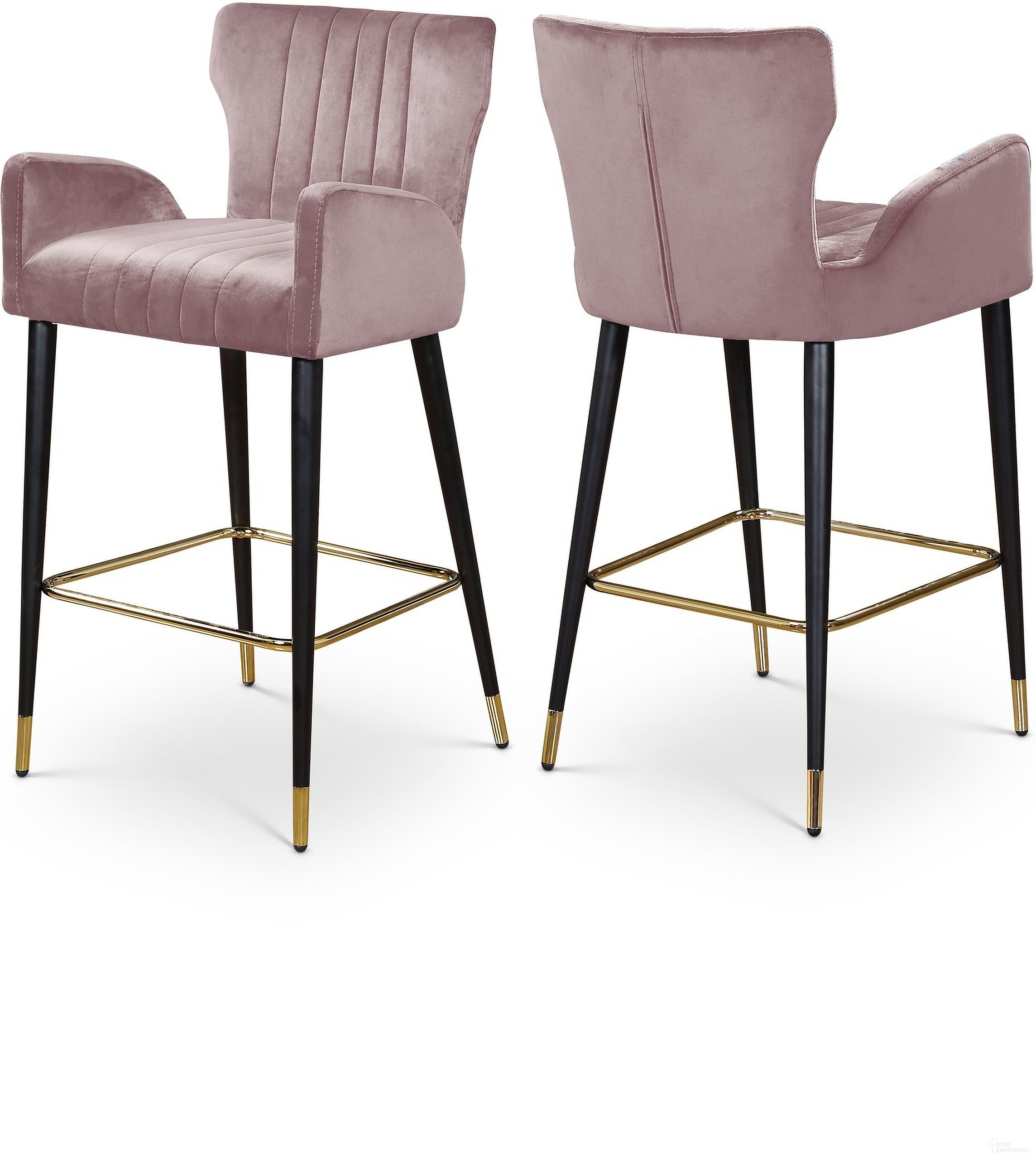 The appearance of Luxe Velvet Stool Set of 2 In Pink designed by Meridian in the modern / contemporary interior design. This pink piece of furniture  was selected by 1StopBedrooms from Luxe Collection to add a touch of cosiness and style into your home. Sku: 792Pink-C. Material: Velvet.