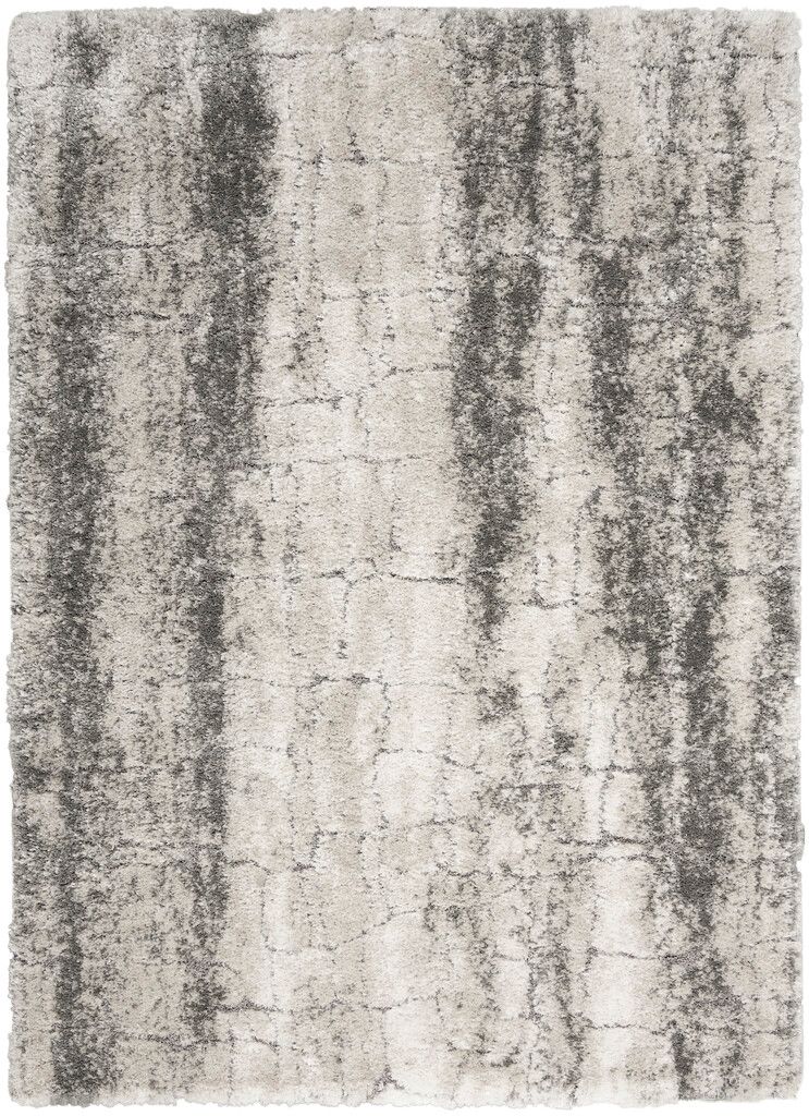 Luxurious Shag 4' x 6' Indoor Rug In Ivory and Charcoal