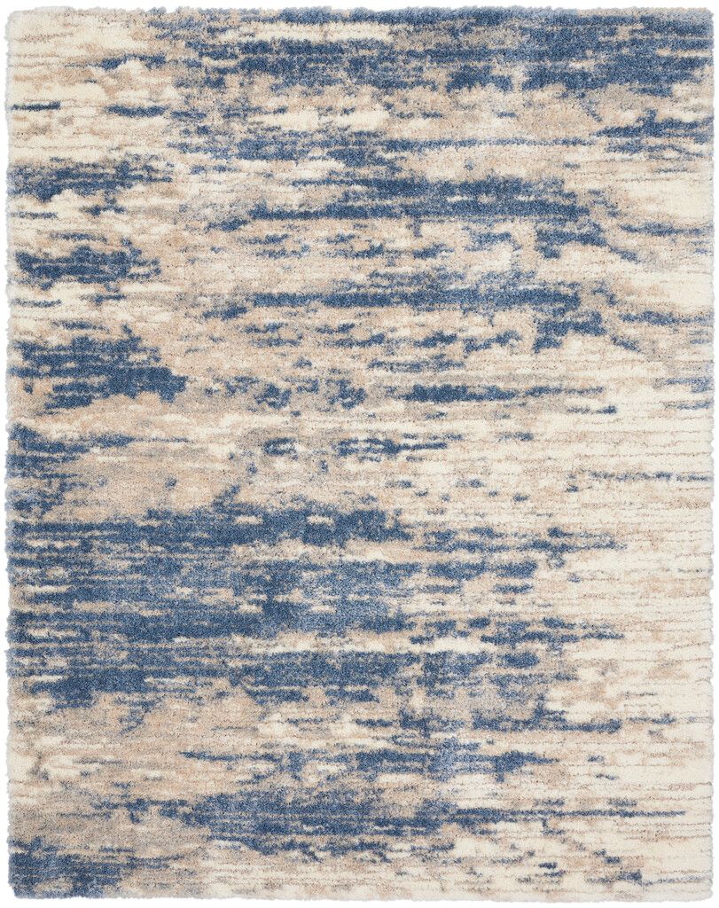 Luxurious Shag 7'10" x 9'10" Indoor Rug In Grey and Light Blue