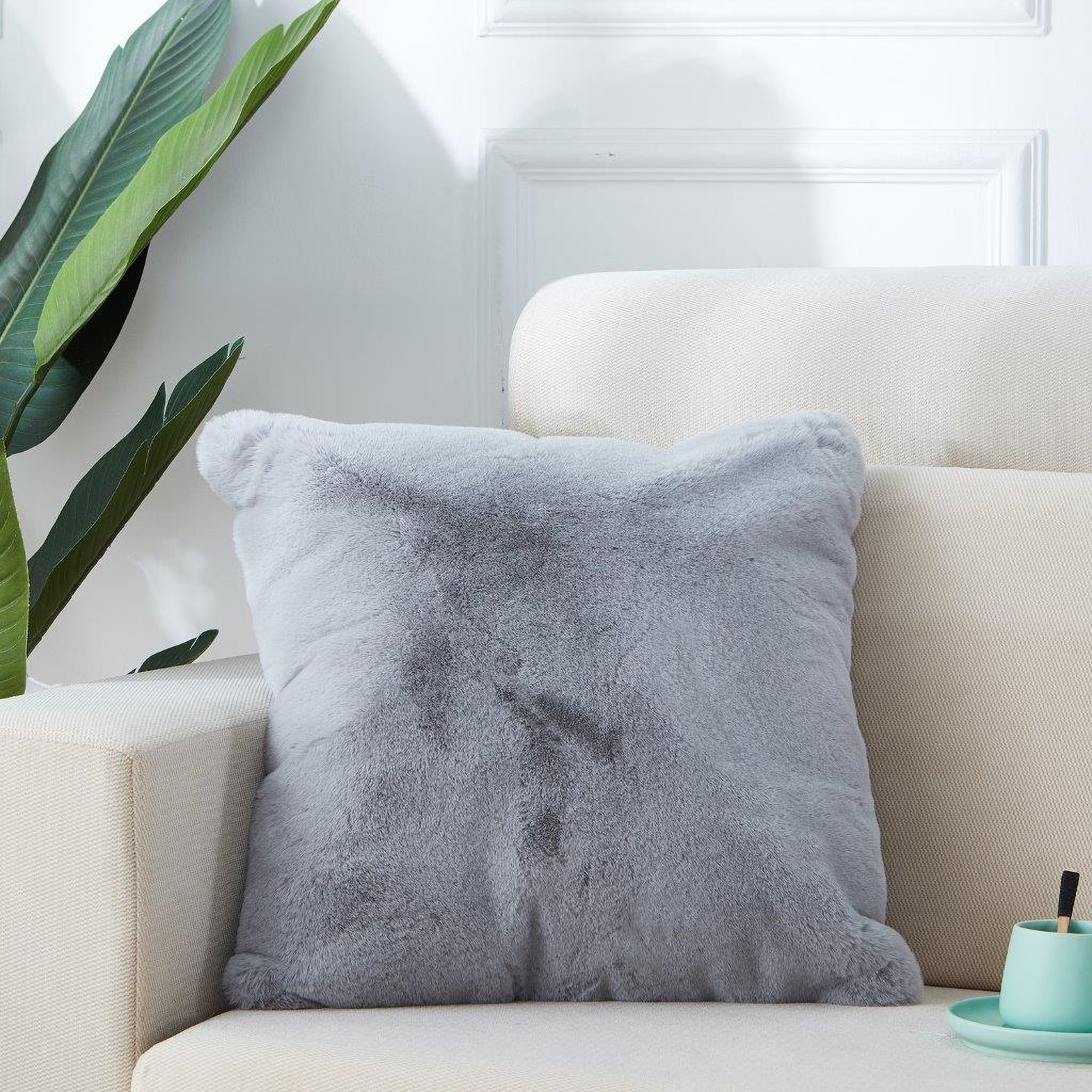 Silver faux fur discount pillow