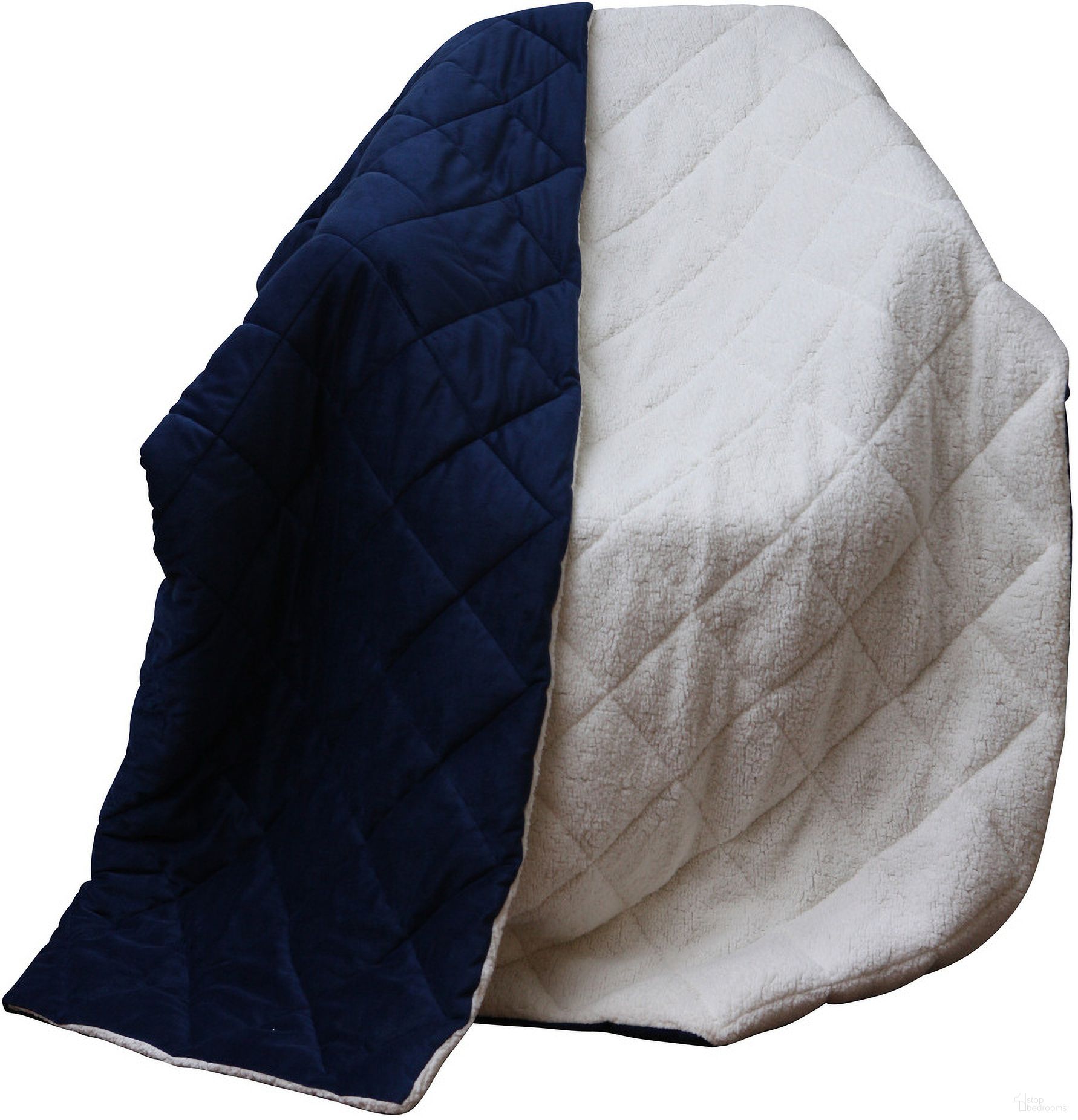 Luxury Cozy Soft Square Quilted Throw Blanket and Back Fleece In Navy Blue