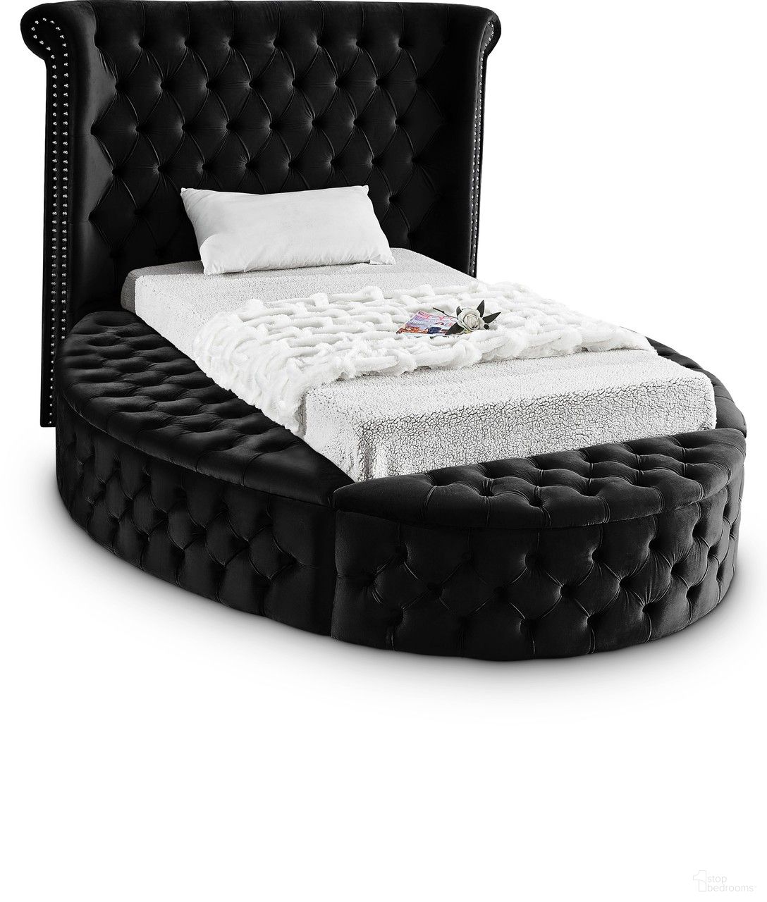 The appearance of Luxus Velvet Twin Bed In Black designed by Meridian in the modern / contemporary interior design. This black piece of furniture was selected by 1StopBedrooms from Luxus Collection to add a touch of cosiness and style into your home. Sku: LuxusBlack-T Box 1/3 (Headboard/Slats);LuxusBlack-T Box 2/3 (Footboard/2 Outer Siderails/Hardware);LuxusBlack-T Box 3/3 (2 Inner Siderails/2 Siderails Top Upholstered Part/Bottom Board of Rails/Center Support). Bed Type: Storage Bed. Bed Size: Twin. Material: Velvet.