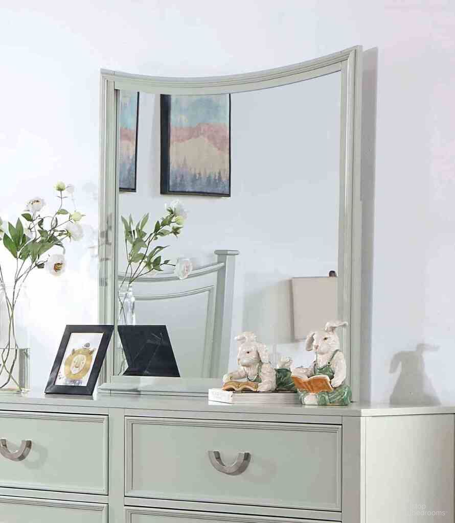 The appearance of Lycorida Mirror In Light Gray designed by Furniture of America in the transitional interior design. This light gray piece of furniture was selected by 1StopBedrooms from Lycorida Collection to add a touch of cosiness and style into your home. Sku: CM7477GY-M. Material: Solid Wood.